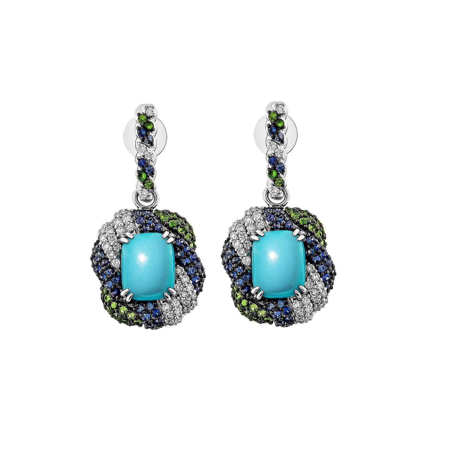 Contemporaneo Sunita Nahata Turquoise 4.49ct. Drop Earrings in 14KWG with Mix Stone & Diamond. in vendita