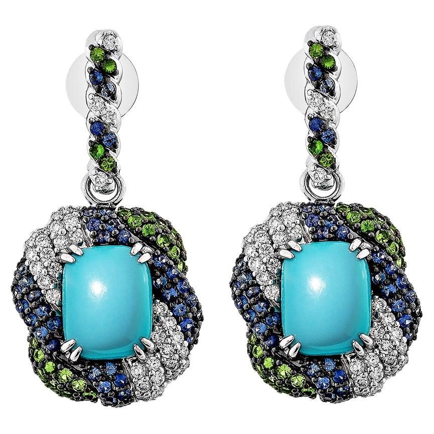 Sunita Nahata Turquoise 4.49ct. Drop Earrings in 14KWG with Mix Stone 
Diamond.