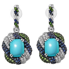 Sunita Nahata Turquoise 4.49ct. Drop Earrings in 14KWG with Mix Stone 
Diamond.