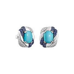 Sunita Nahata Turquoise 4.79ct. Stud Earrings in 14KWG with Mix Stone & Diamond.