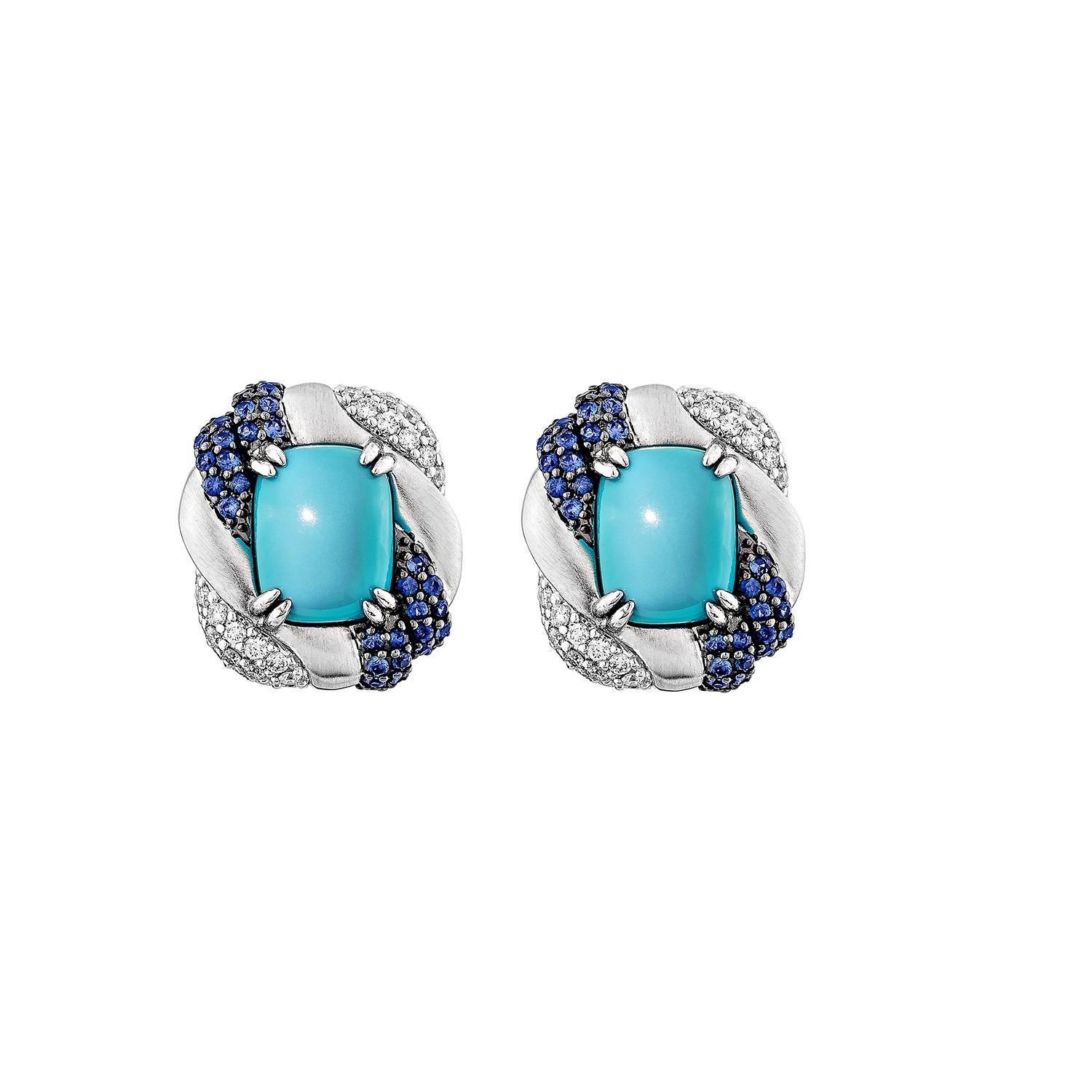 Contemporaneo Sunita Nahata Turquoise 4.79ct. Stud Earrings in 14KWG with Mix Stone & Diamond. in vendita