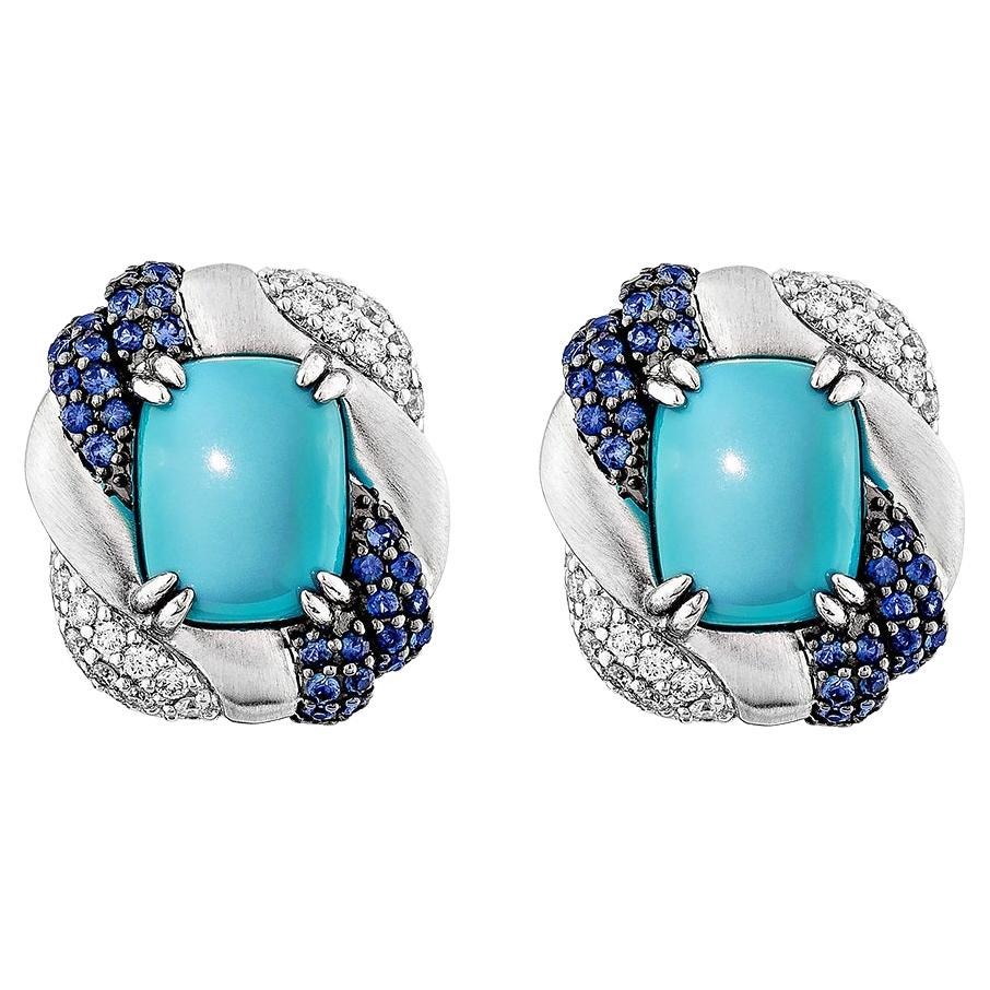 Sunita Nahata Turquoise 4.79ct. Stud Earrings in 14KWG with Mix Stone 
Diamond.