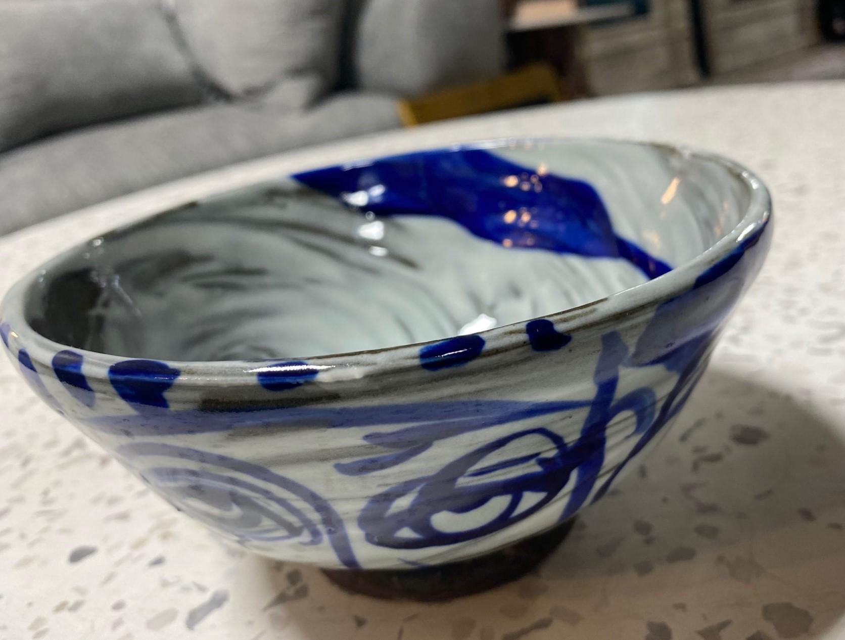Modern Sunkoo Sun Koo Yuh Signed Korean American Hand Painted Studio Pottery Bowl For Sale