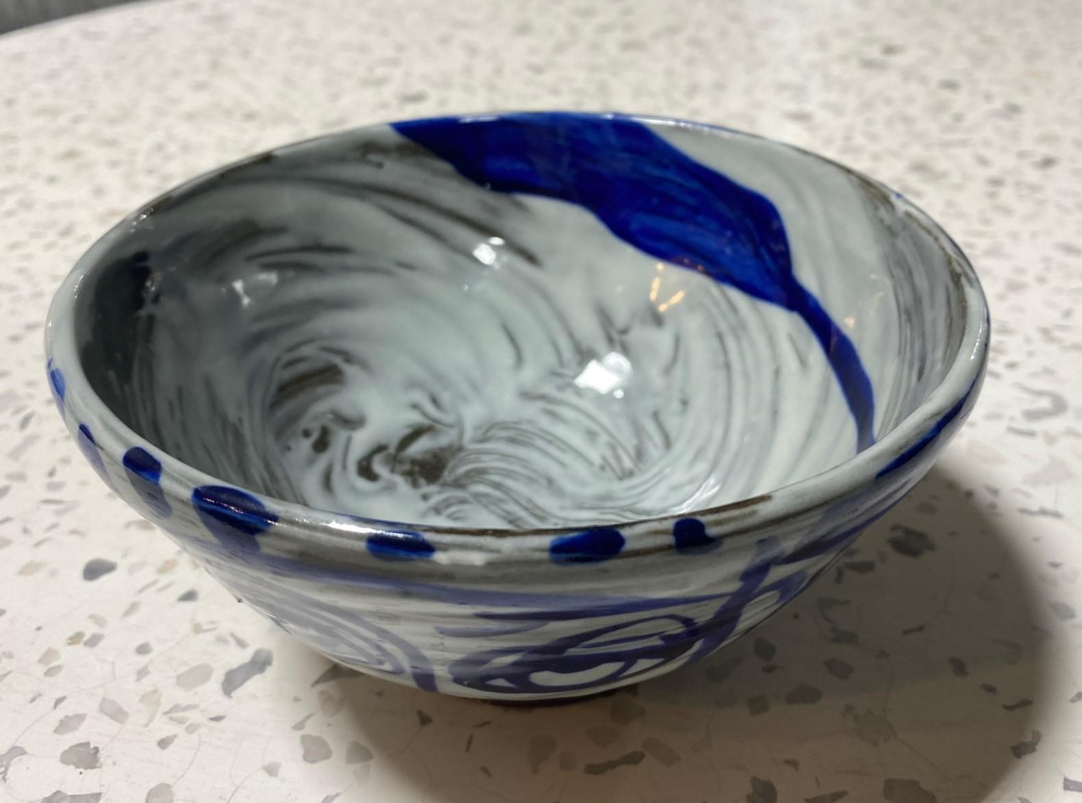 Glazed Sunkoo Sun Koo Yuh Signed Korean American Hand Painted Studio Pottery Bowl For Sale