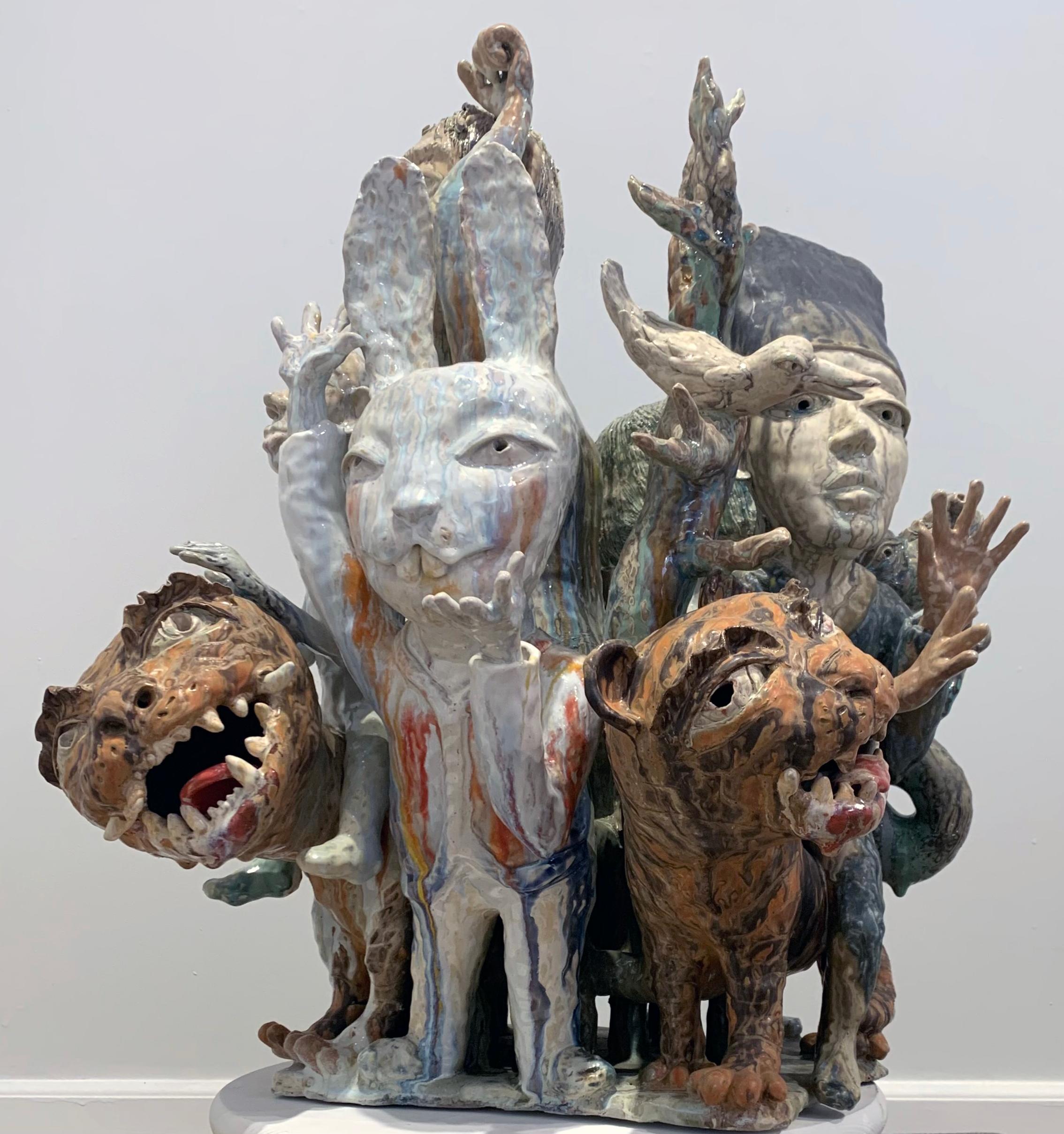 « Be Brave », sculpture figurative en porcelaine émaillée, animaux, céramique, dynamisme - Sculpture de SunKoo Yuh