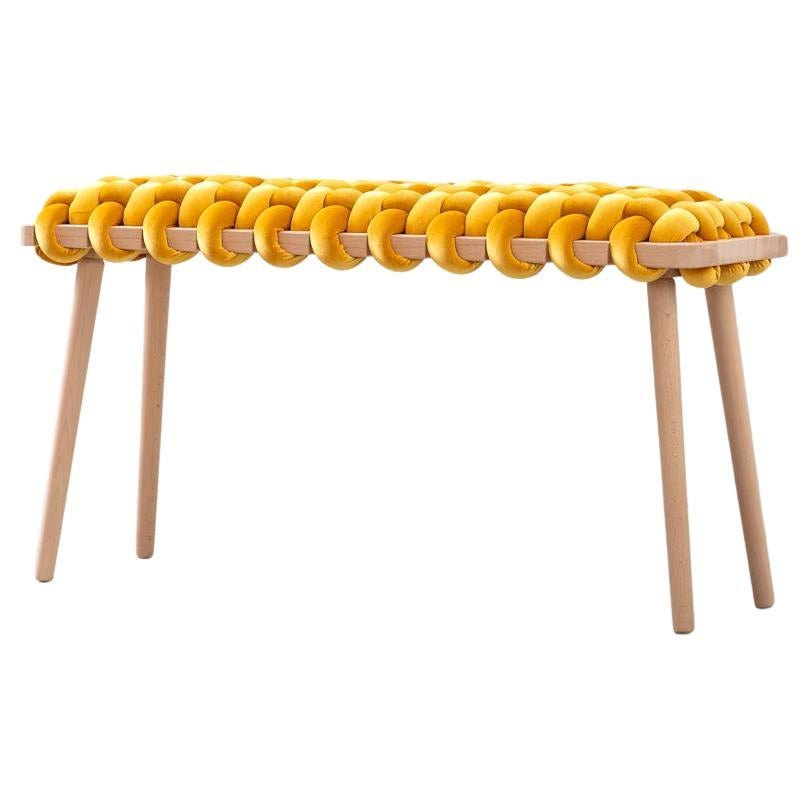 Hand Made Sunlight Yellow Velvet Woven Bench 47" Length by Knots Studio