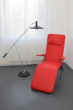 Sunlounger / Deckchair in Red, Chaise Lounge / Capri Lounger, Italy, 1950s