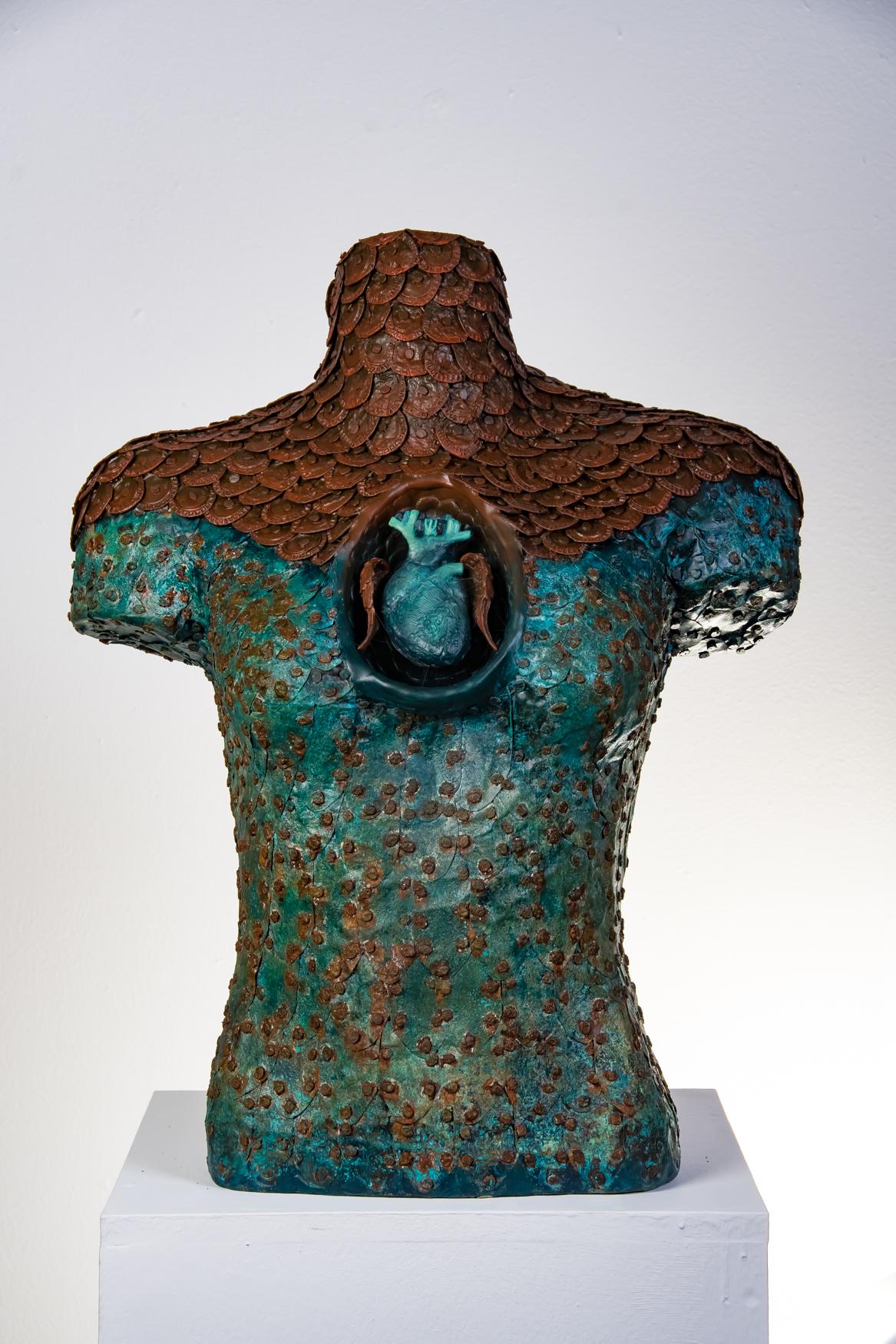 "Covid Blue"; 22" x 18" x 10" Found Object Assemblage by Sunni Mercer, 2020