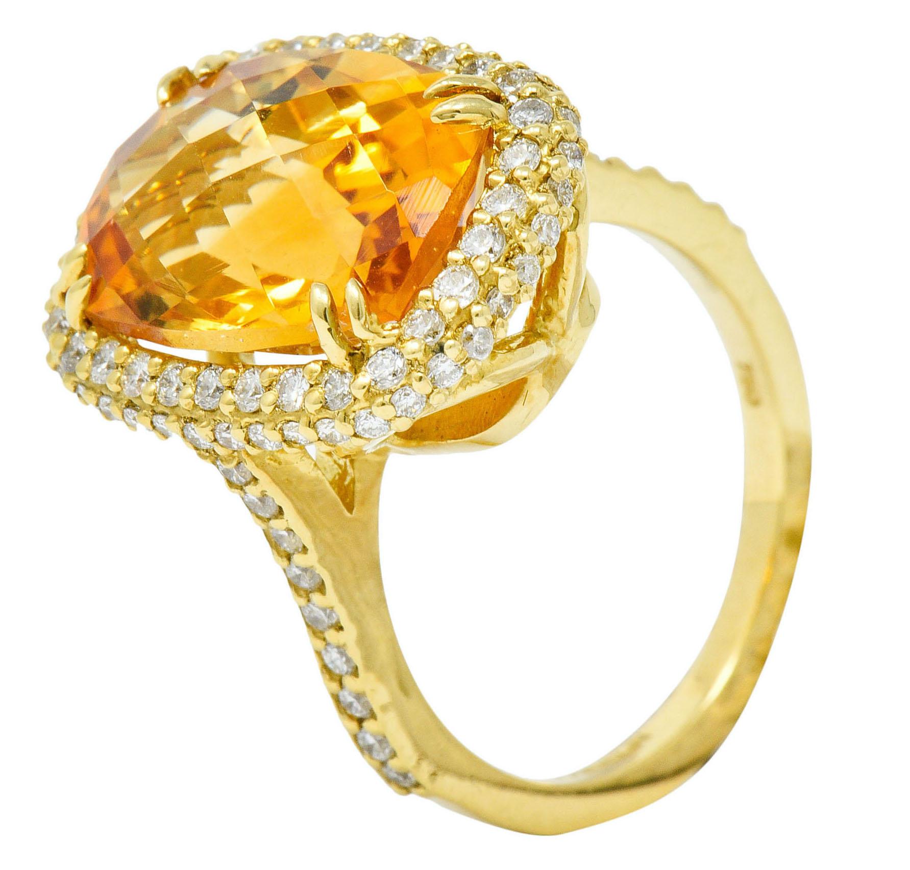 Sunny Citrine Diamond 18 Karat Gold Cocktail Ring 5