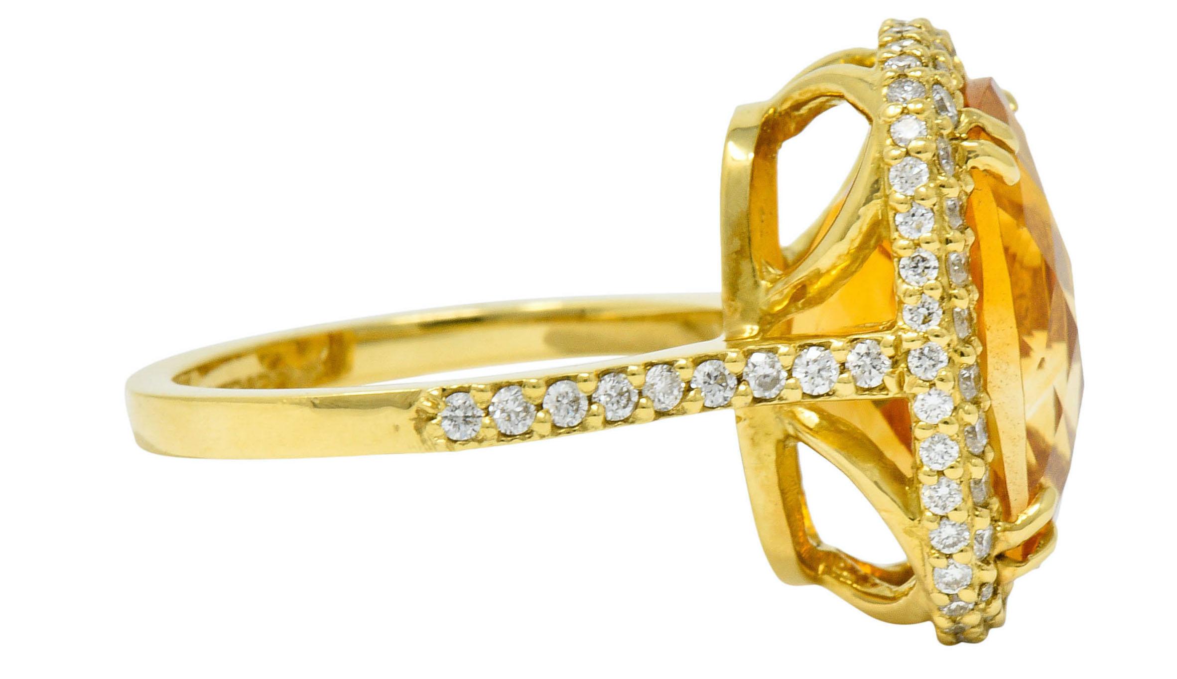 Brilliant Cut Sunny Citrine Diamond 18 Karat Gold Cocktail Ring