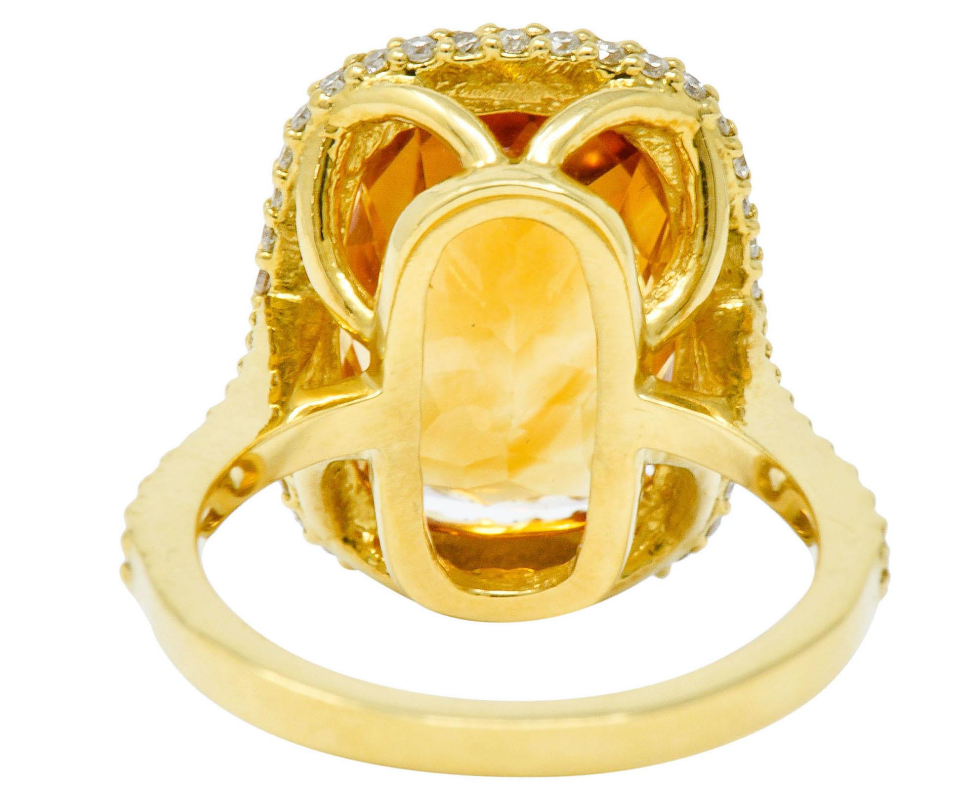 Sunny Citrine Diamond 18 Karat Gold Cocktail Ring In Excellent Condition In Philadelphia, PA