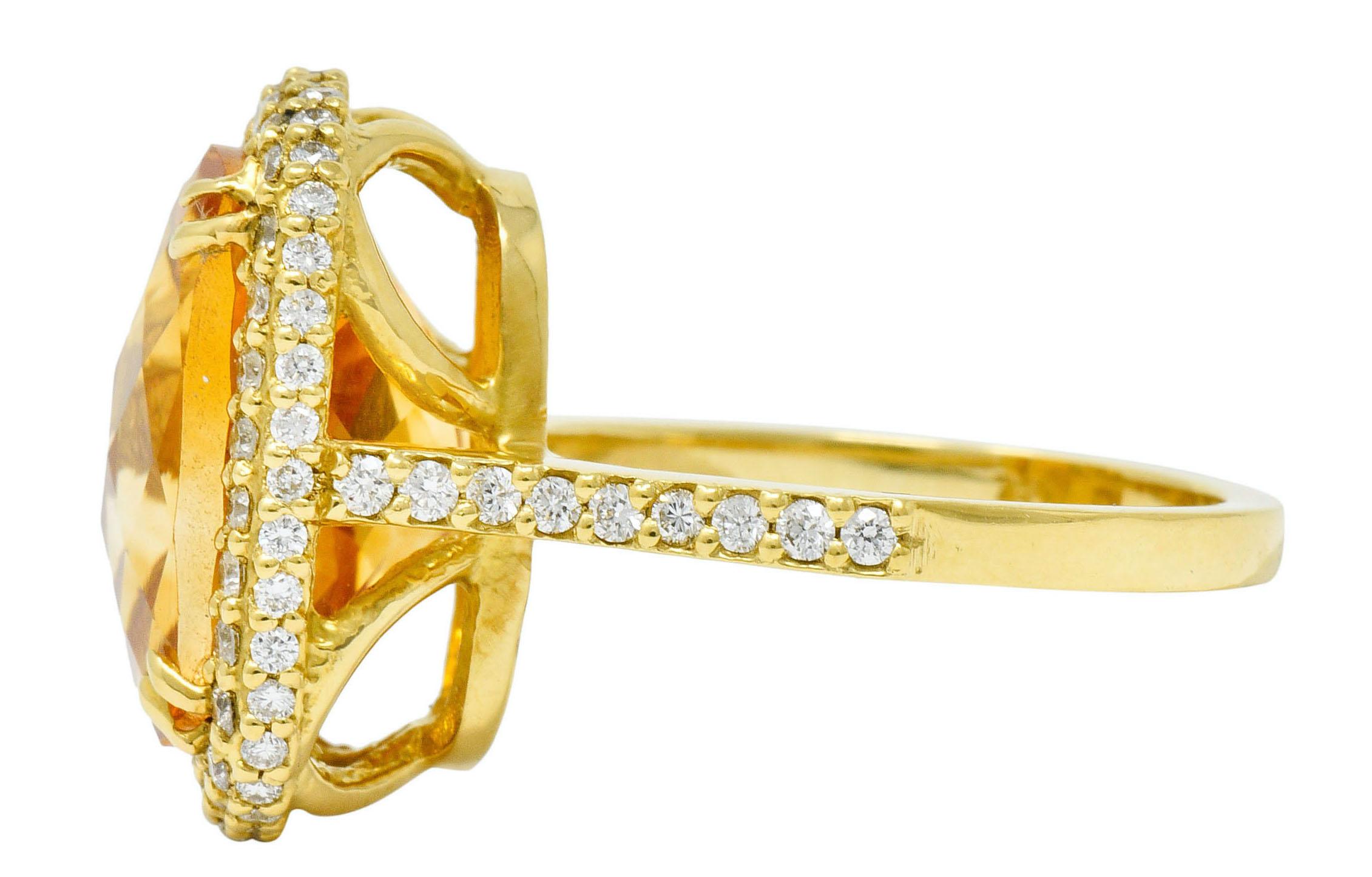 Women's or Men's Sunny Citrine Diamond 18 Karat Gold Cocktail Ring