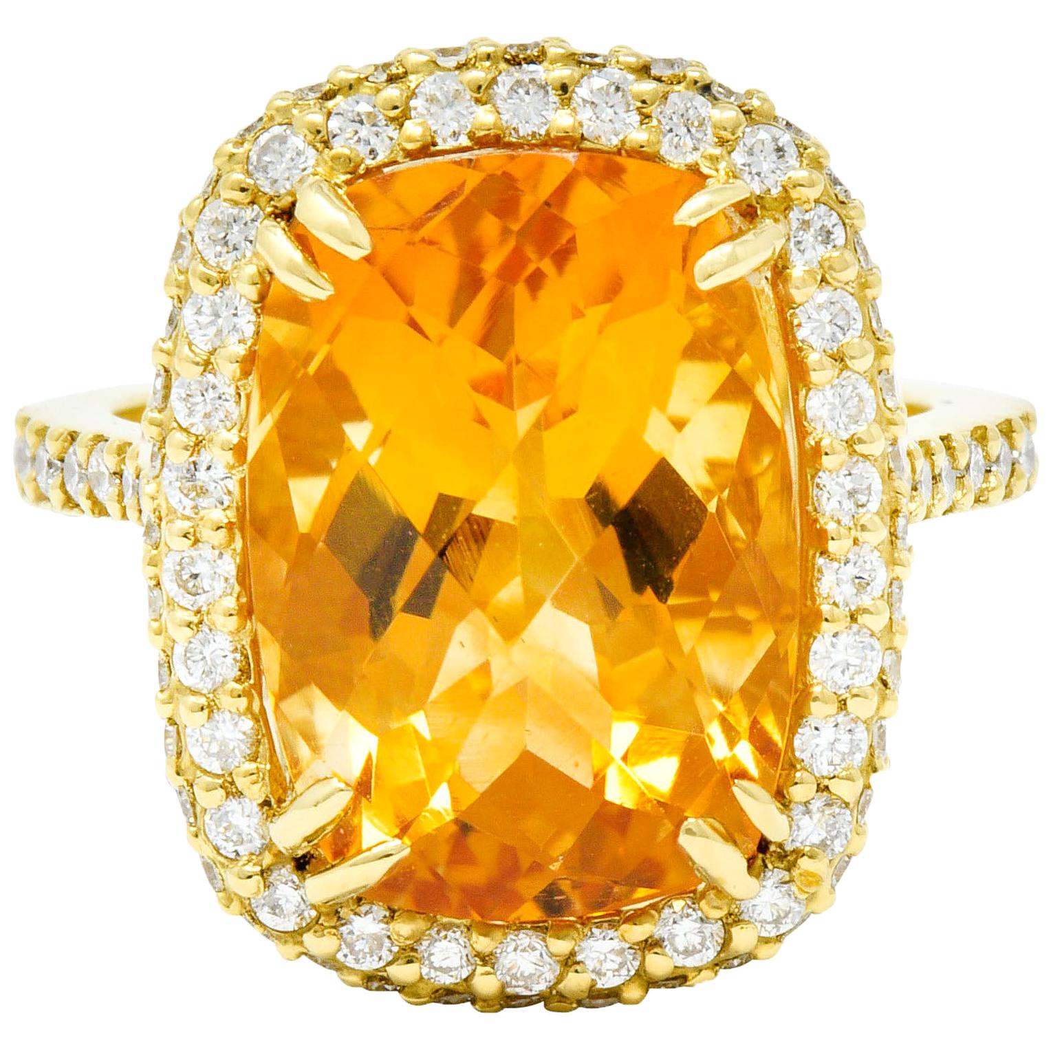 Sunny Citrine Diamond 18 Karat Gold Cocktail Ring
