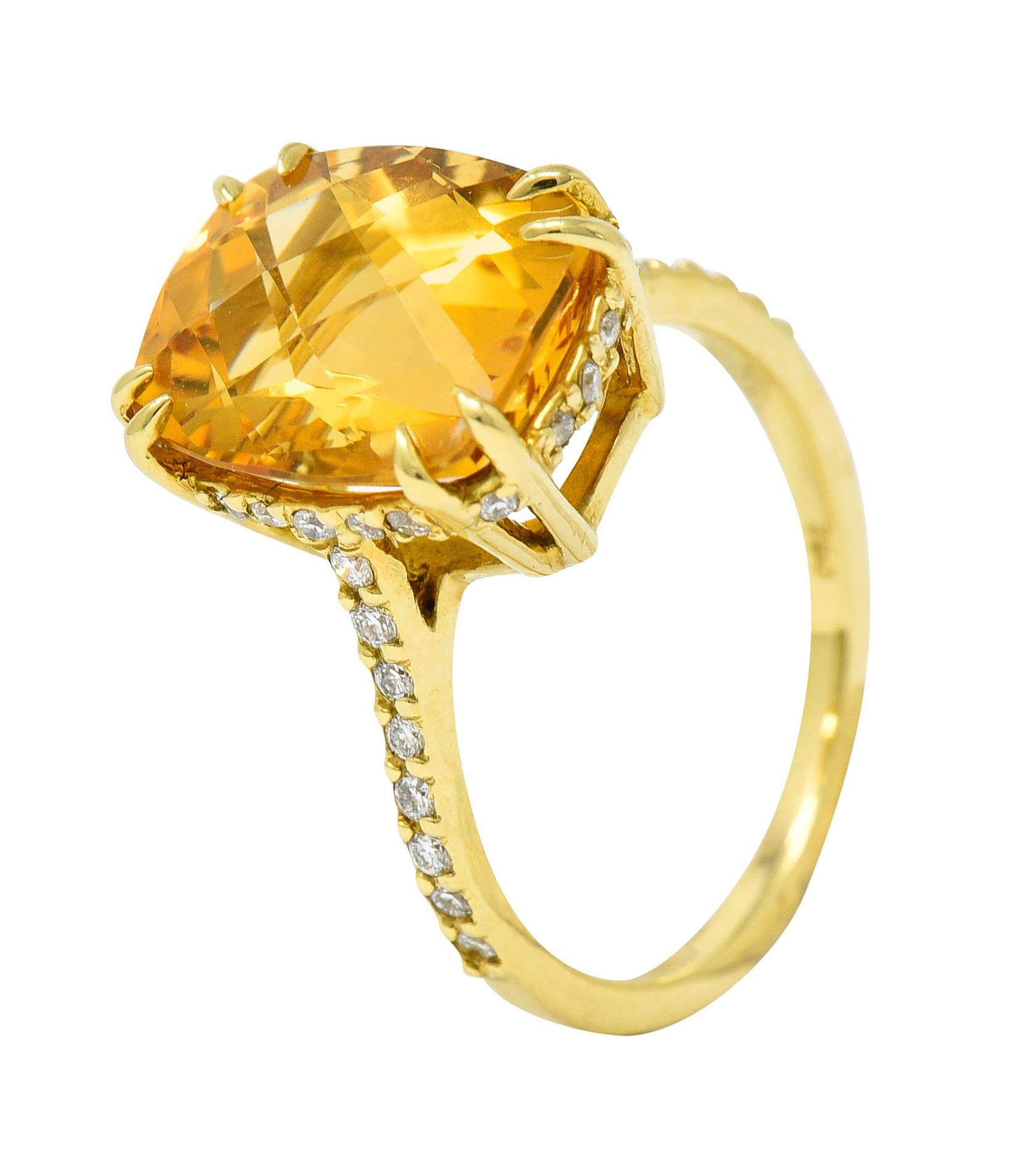 Sunny Citrine Diamond 18 Karat Gold Gemstone Cocktail Ring 6