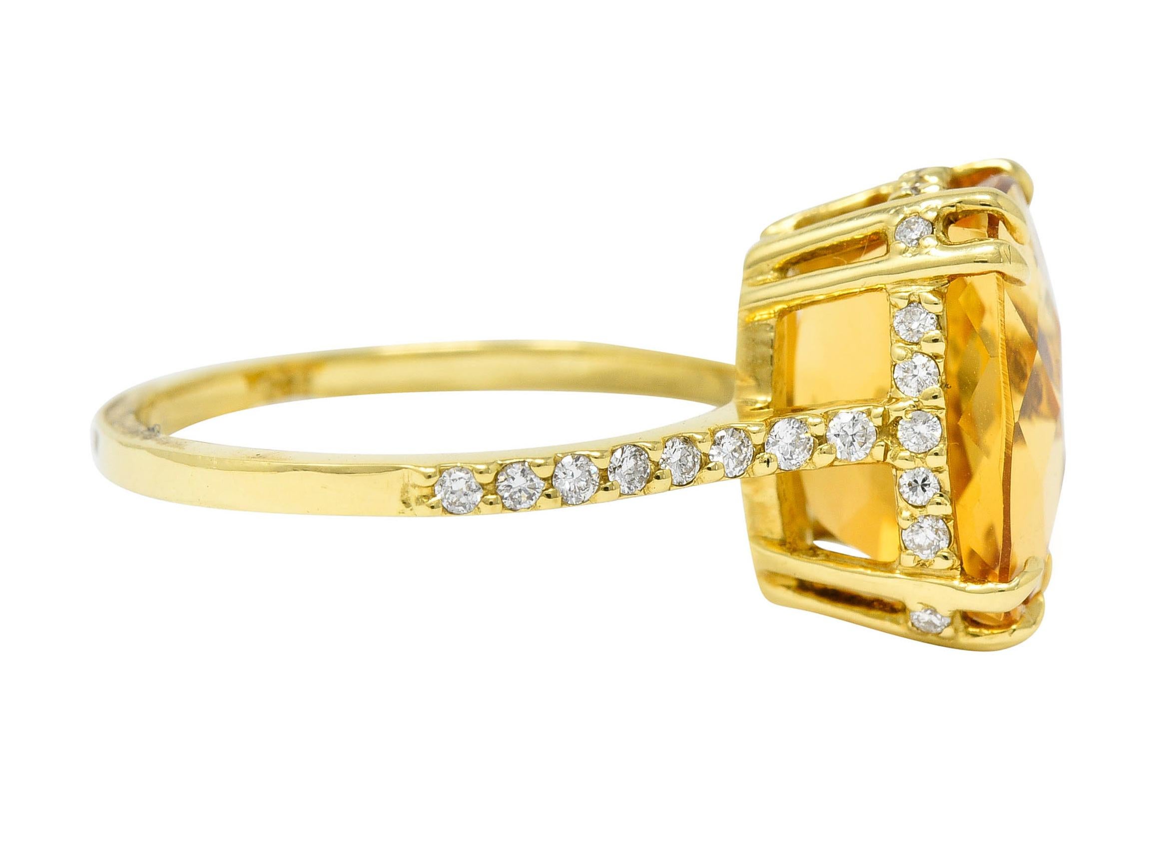 Contemporary Sunny Citrine Diamond 18 Karat Gold Gemstone Cocktail Ring