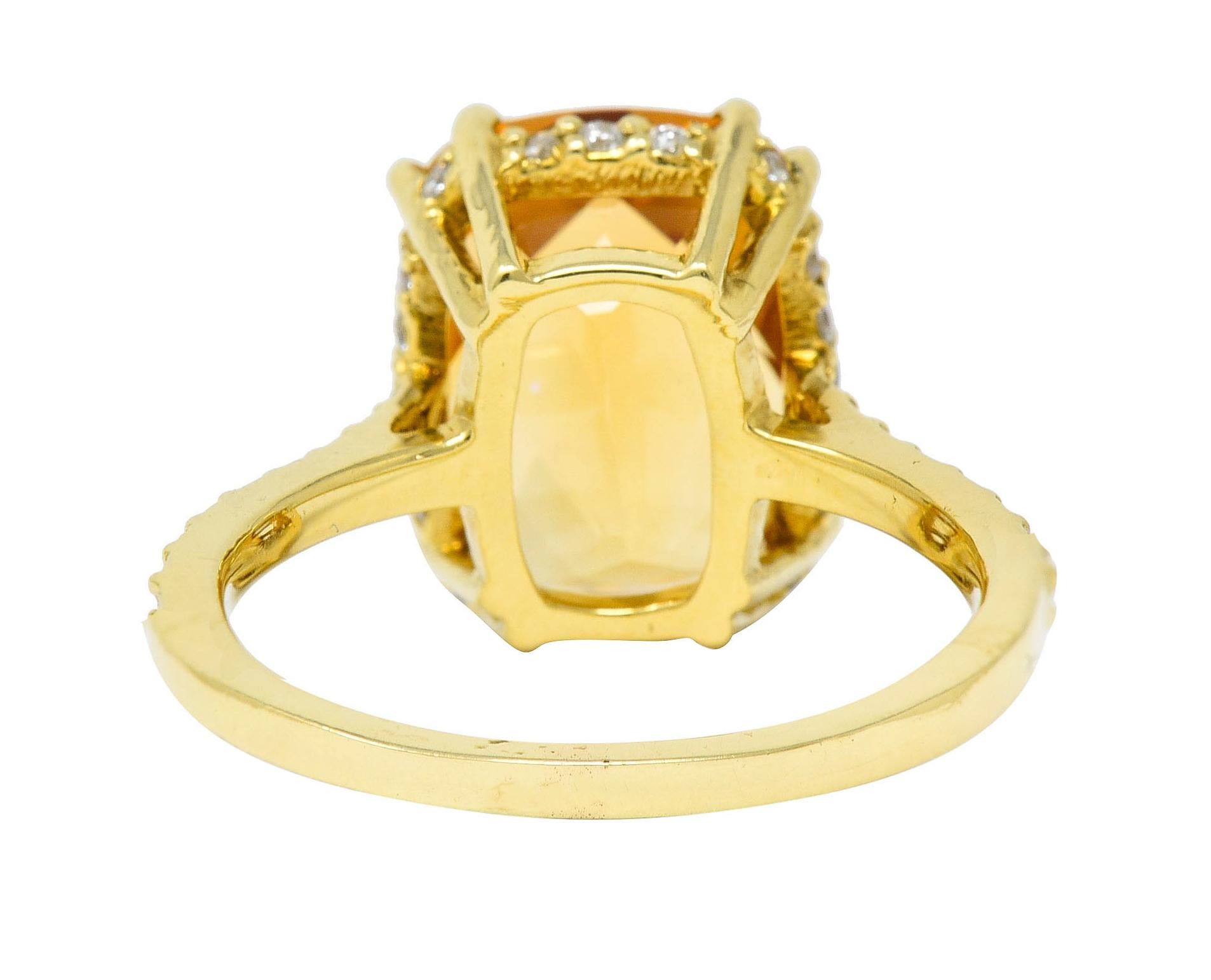 Cushion Cut Sunny Citrine Diamond 18 Karat Gold Gemstone Cocktail Ring