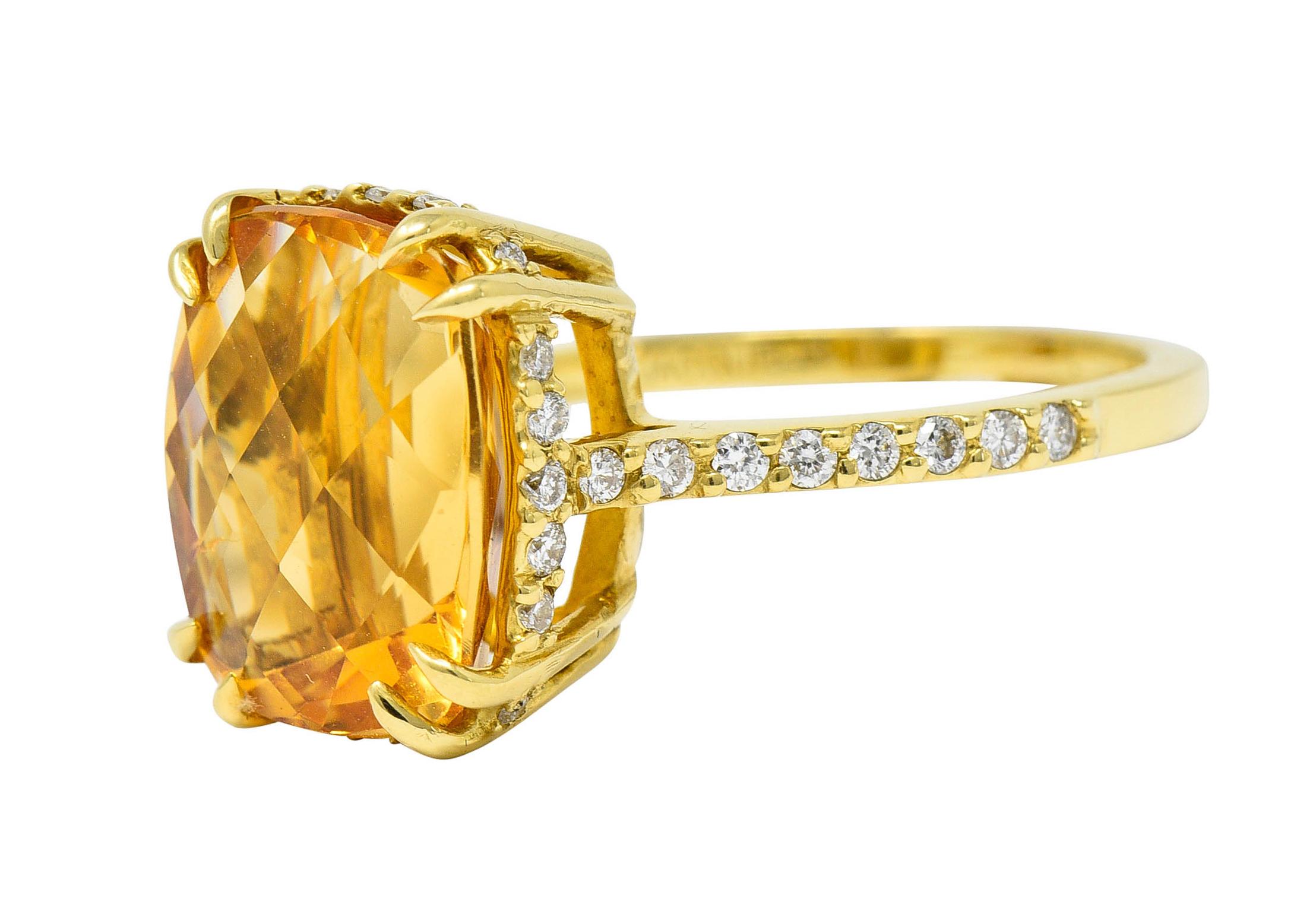 Women's or Men's Sunny Citrine Diamond 18 Karat Gold Gemstone Cocktail Ring