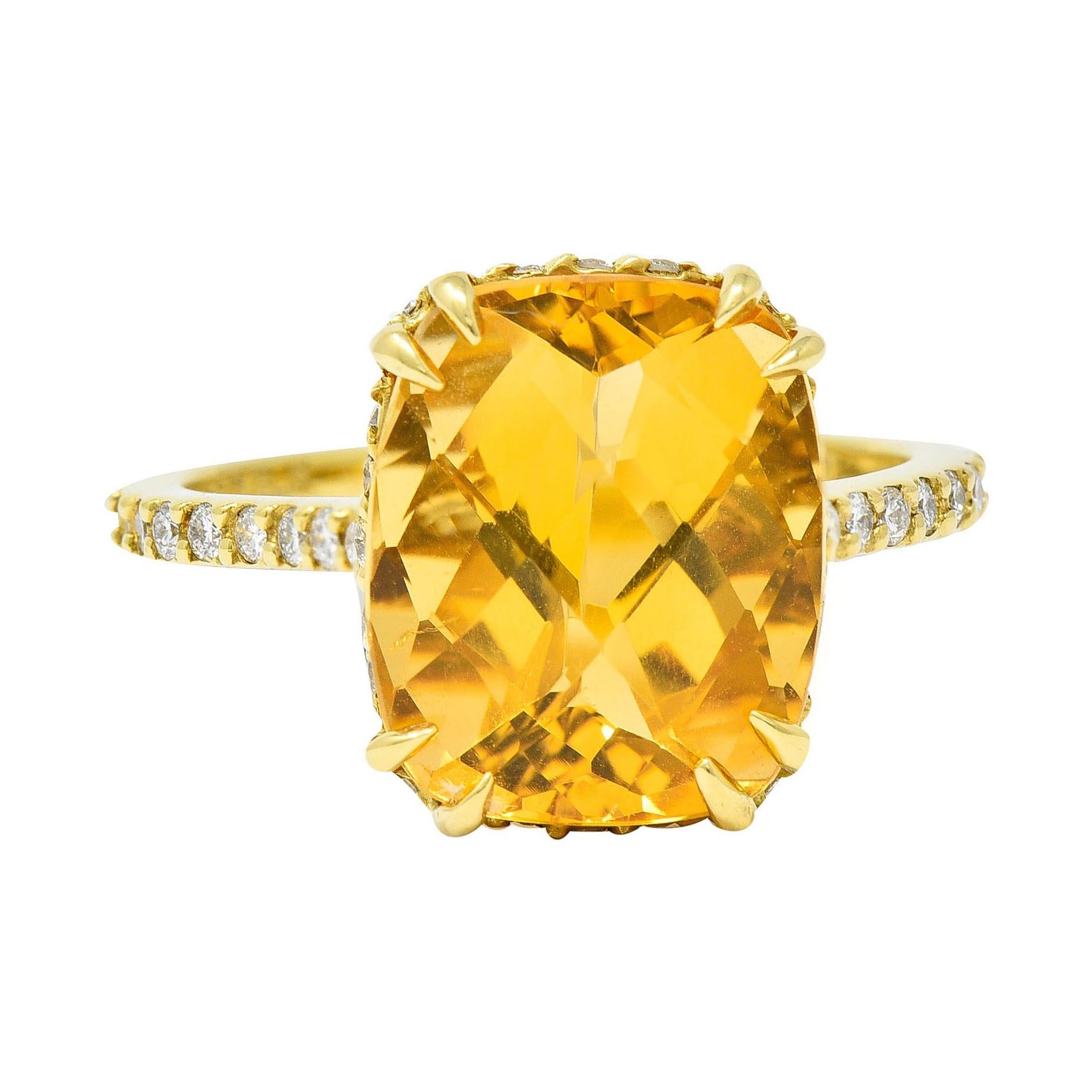 Sunny Citrine Diamond 18 Karat Gold Gemstone Cocktail Ring