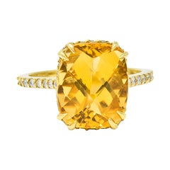 Sunny Citrine Diamond 18 Karat Gold Gemstone Cocktail Ring