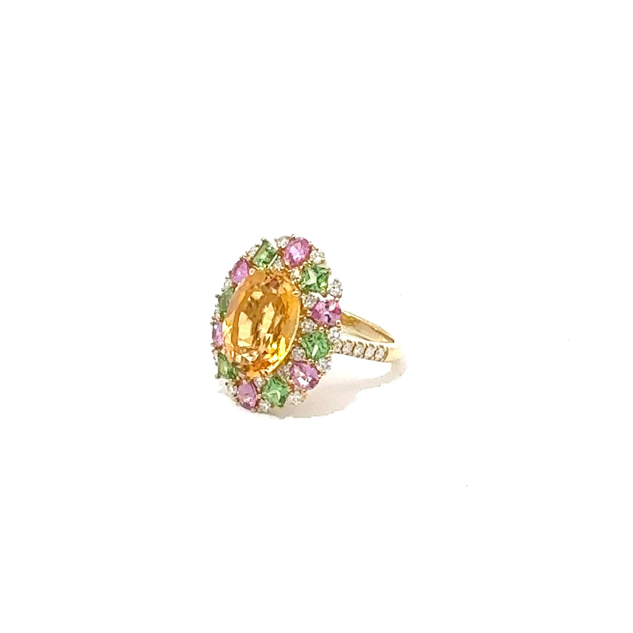 Modern Sunny Citrine Diamond Pink Sapphire Ring 18K Yellow Gold Exclusive Ring
