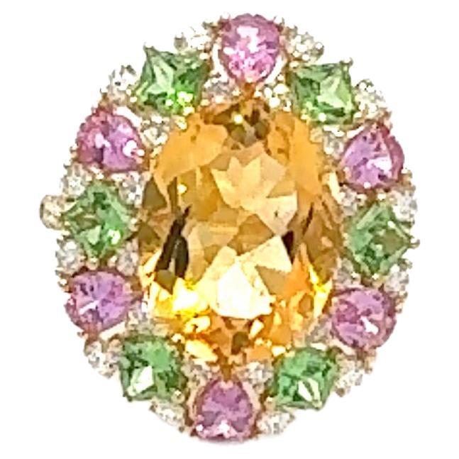 Sunny Citrine Diamond Pink Sapphire Ring 18K Yellow Gold Exclusive Ring