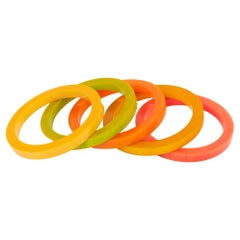 Vintage Sunny Colors Bakelite Bracelet Bangle Set of 5 pieces