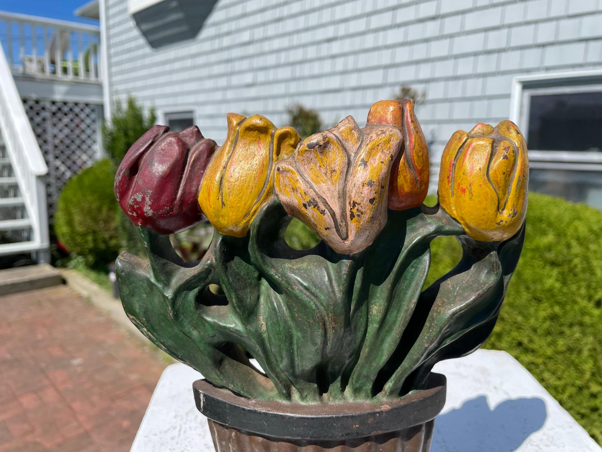 Cast Sunny Days Antique Tulip Bouquet Flower Sculpture