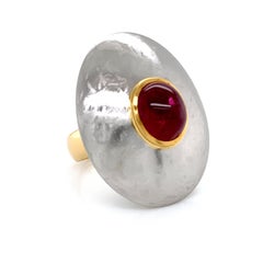 Georg Spreng - Sunny Side Ring Gold Platinum 950 with oval Red Spinel Cabochon