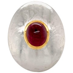 Vintage Georg Spreng - Sunny Side Ring Gold Platinum 950 with oval Red Spinel Cabochon
