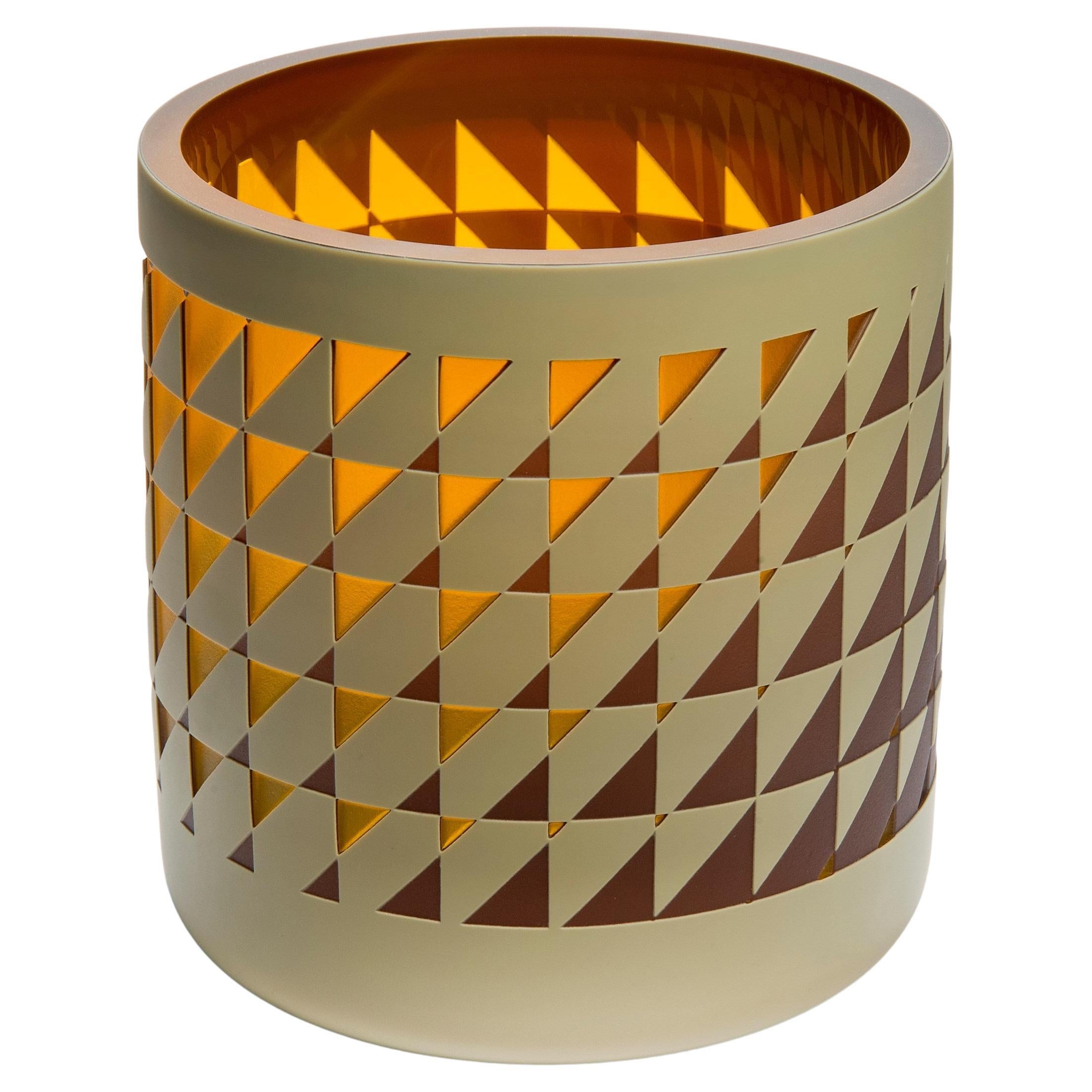 Sunny Side Up, ochre & amber geometric patterned glass vase by Sarah Wiberley