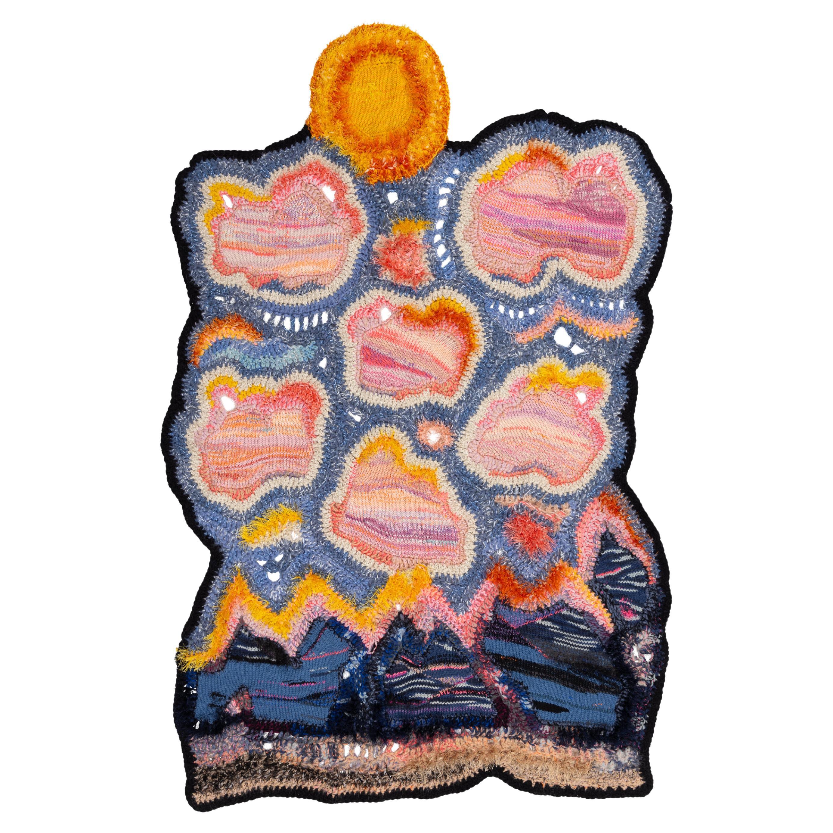 "Sunny Sky" Handcrafted Knit/Crochet Multicoloured Sky Landscape Wallhanging For Sale