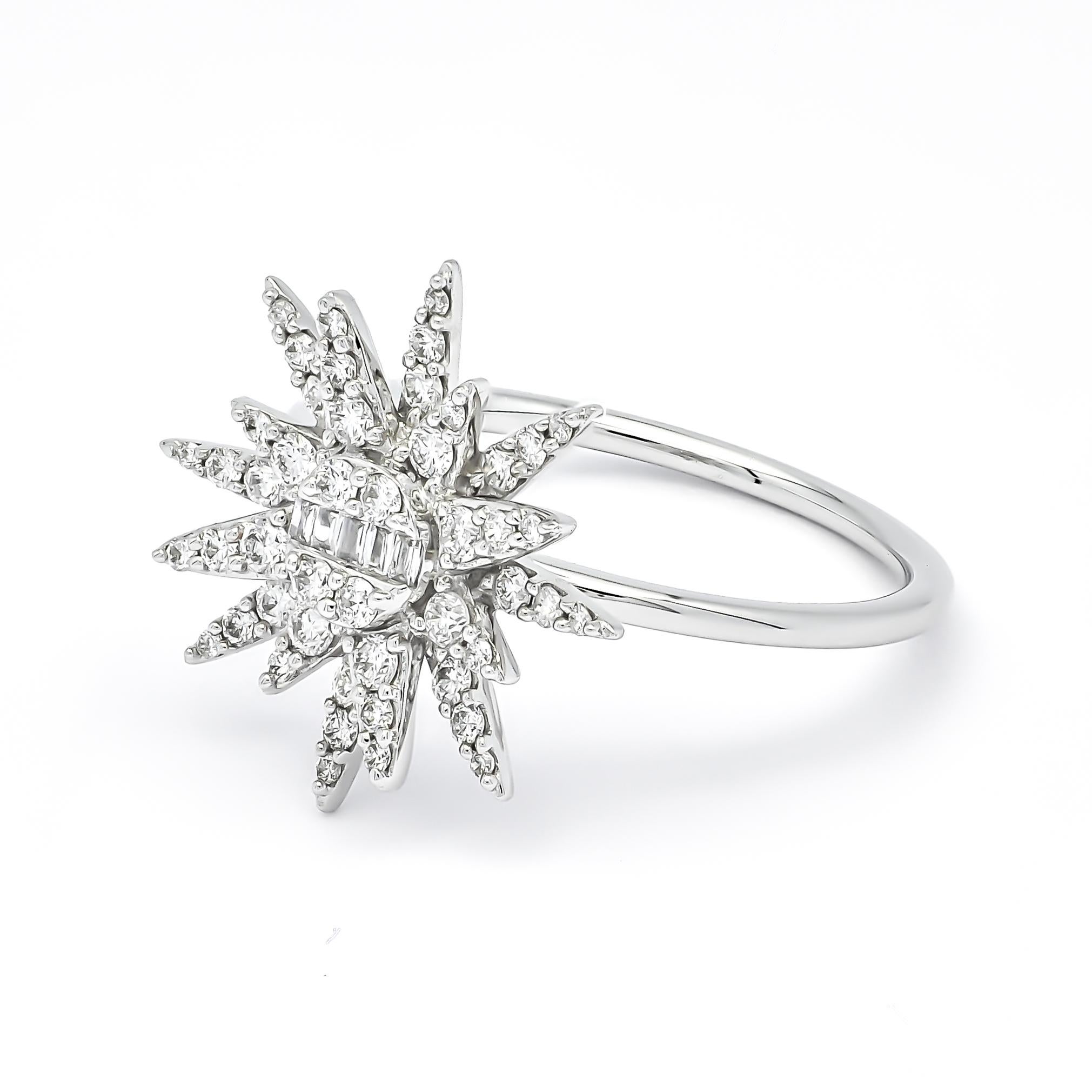 18KT White Gold Diamonds Star Burst Statement Ring R085745, Modern Diamond Ring 2