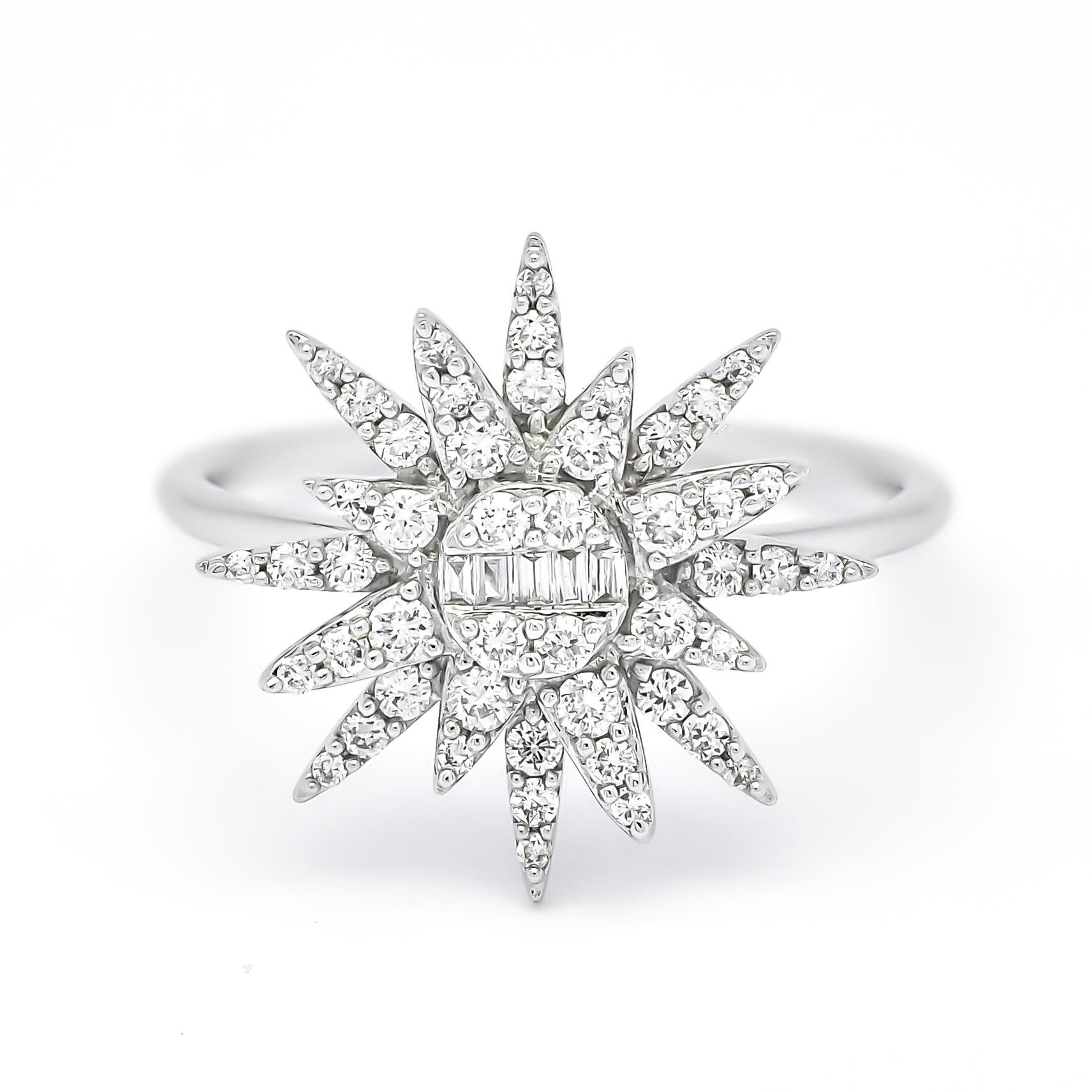 18KT White Gold Diamonds Star Burst Statement Ring R085745, Modern Diamond Ring 7