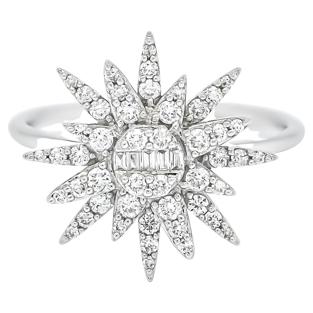 18KT White Gold Diamonds Star Burst Statement Ring R085745, Modern Diamond Ring