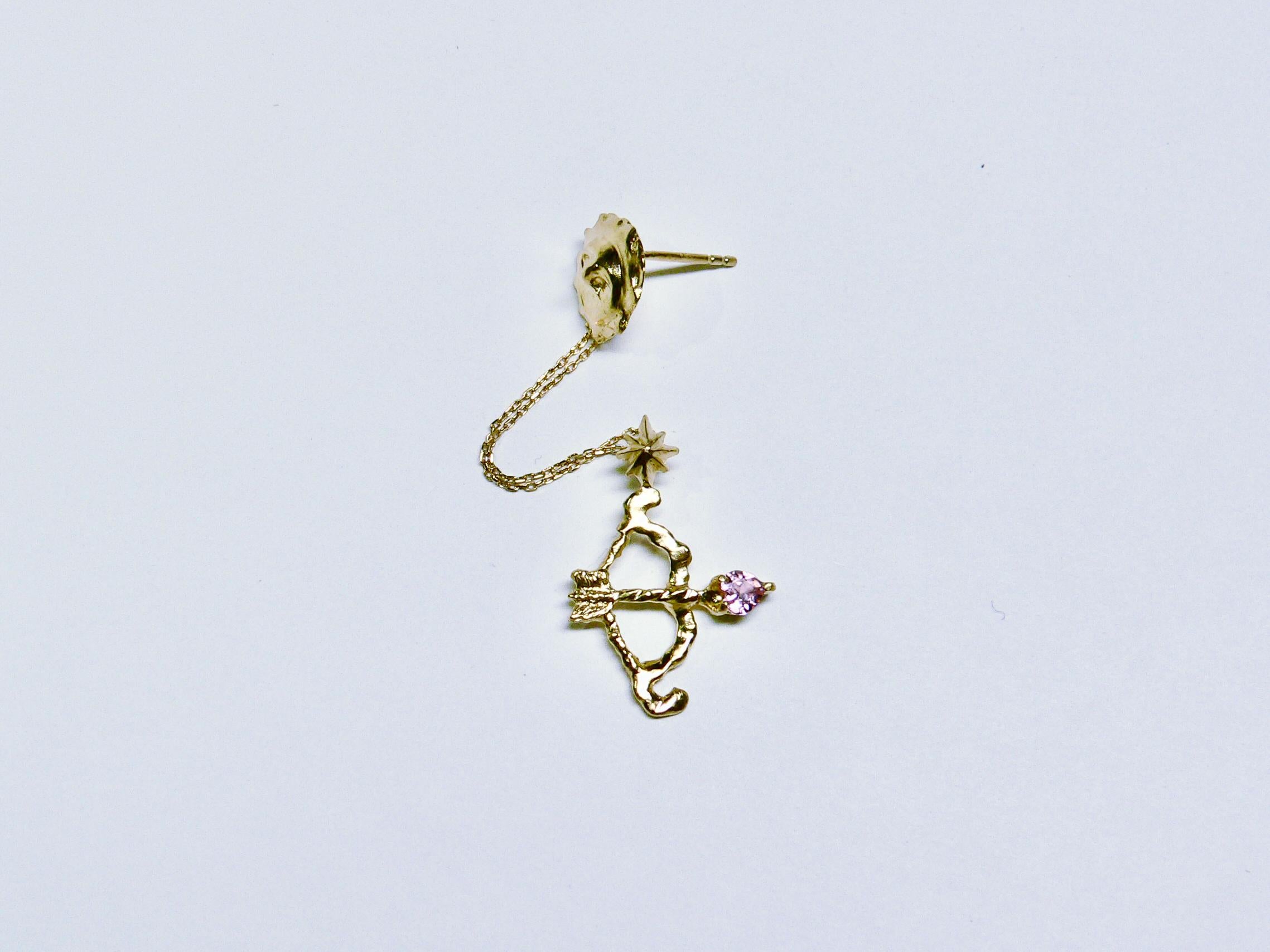 Artist Sunny Sun with Bow and Arrow Drop Single Earring, Gold-Plated Sterling Silver For Sale