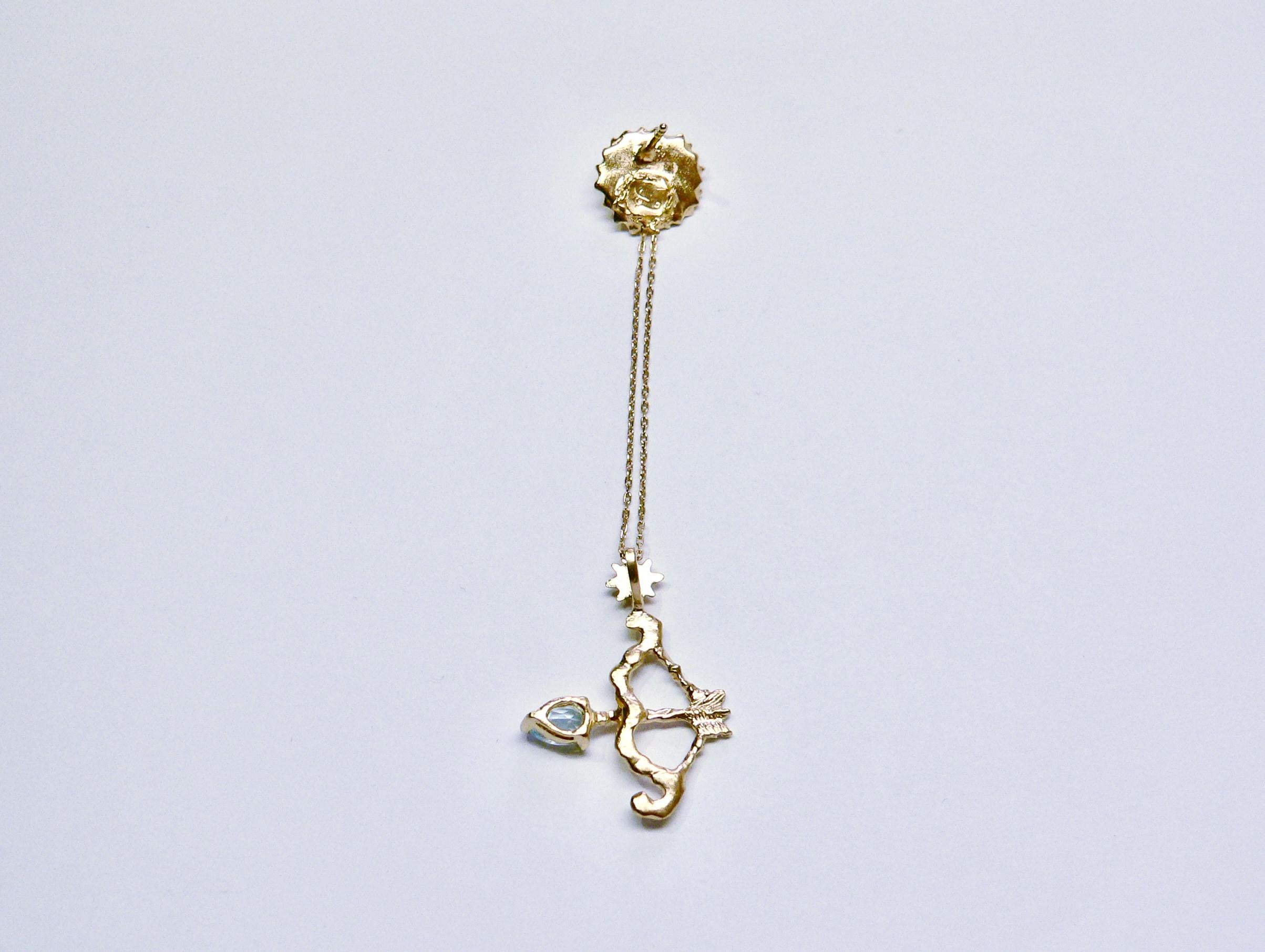 Sunny Sun with Bow and Arrow Drop Single Earring, Gold-Plated Sterling Silver In New Condition For Sale In Tokyo, JP