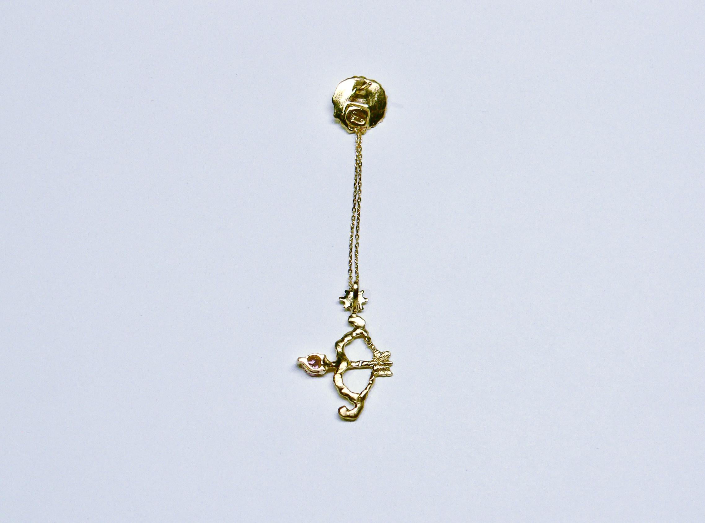 Heart Cut Sunny Sun with Bow and Arrow Drop Single Earring, Gold-Plated Sterling Silver For Sale