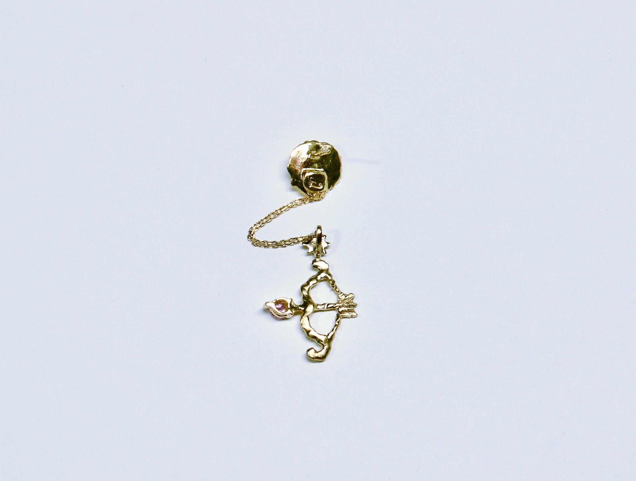 Sunny Sun with Bow and Arrow Drop Single Earring, Gold-Plated Sterling Silver In New Condition For Sale In Tokyo, JP