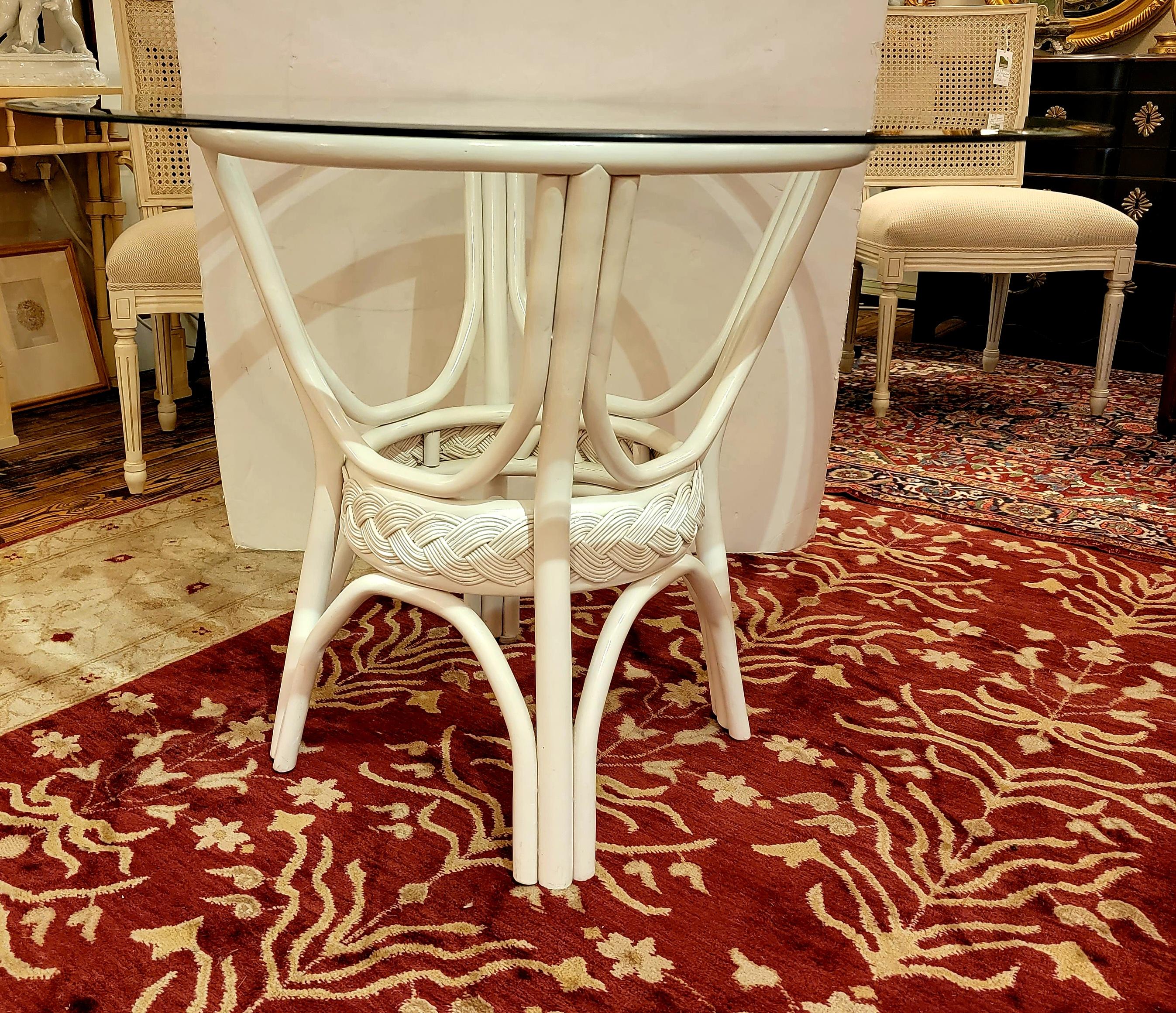 Sunny White Wicker Dining Table Set with Four Armchairs 5
