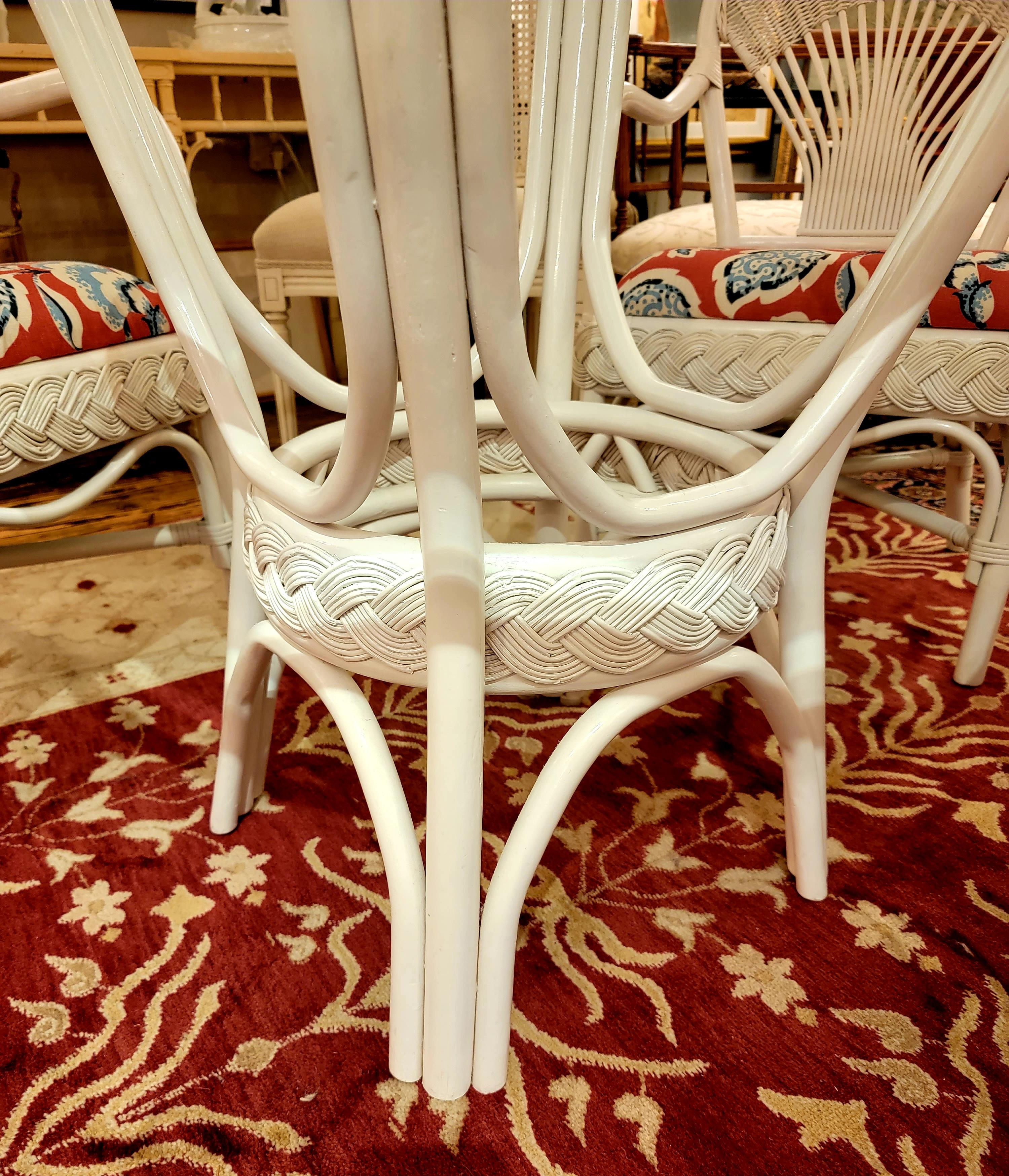 Sunny White Wicker Dining Table Set with Four Armchairs 7
