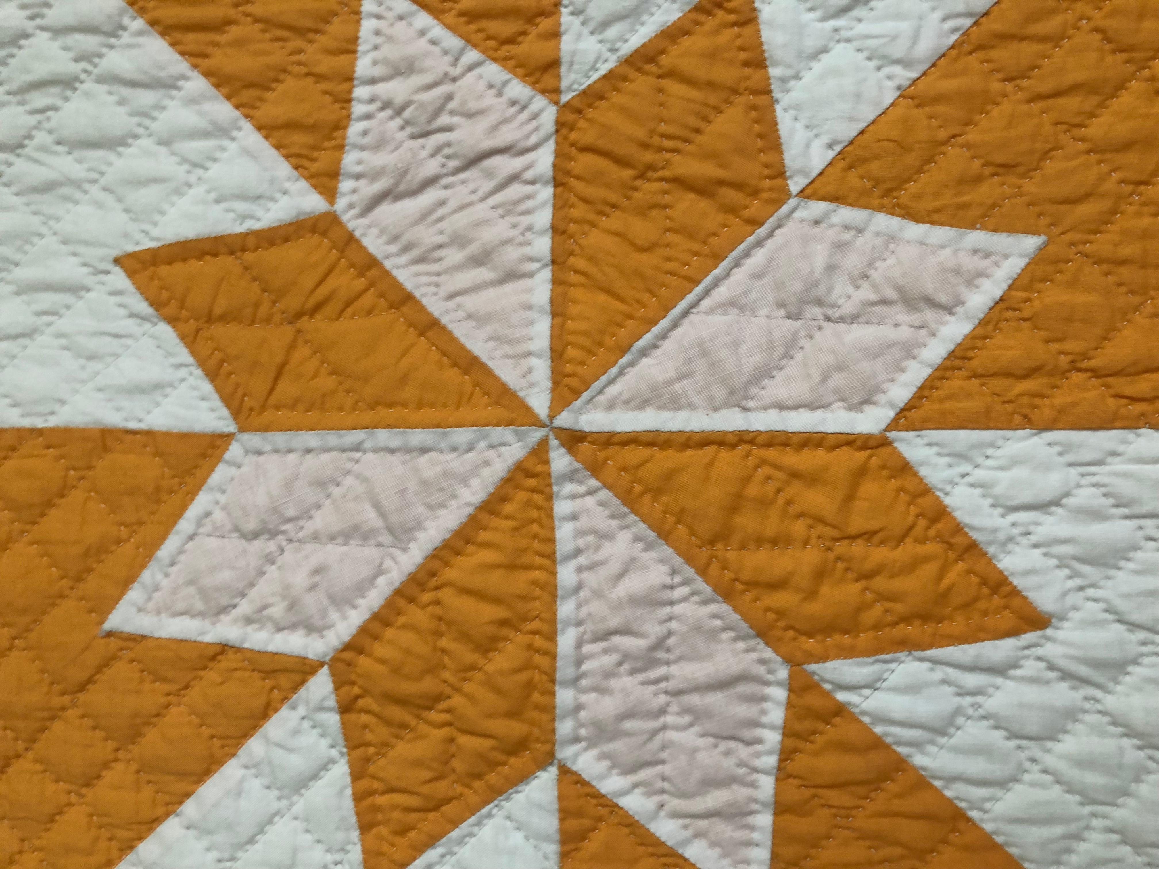 Mid-20th Century Sunny Yellow Rob Peter to Pay Paul Stars Antique Quilt, 1940s