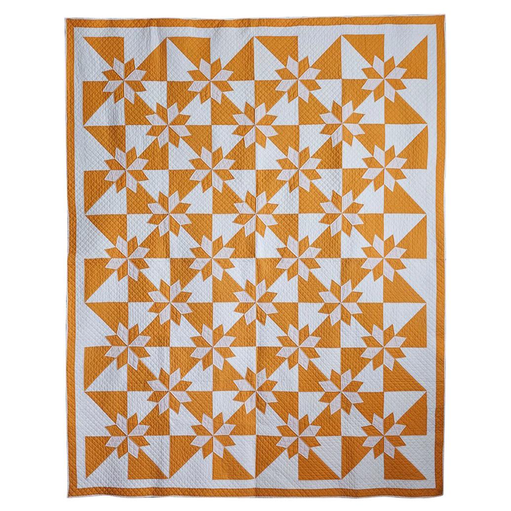 Sunny Yellow Rob Peter to Pay Paul Stars Antique Quilt, 1940s