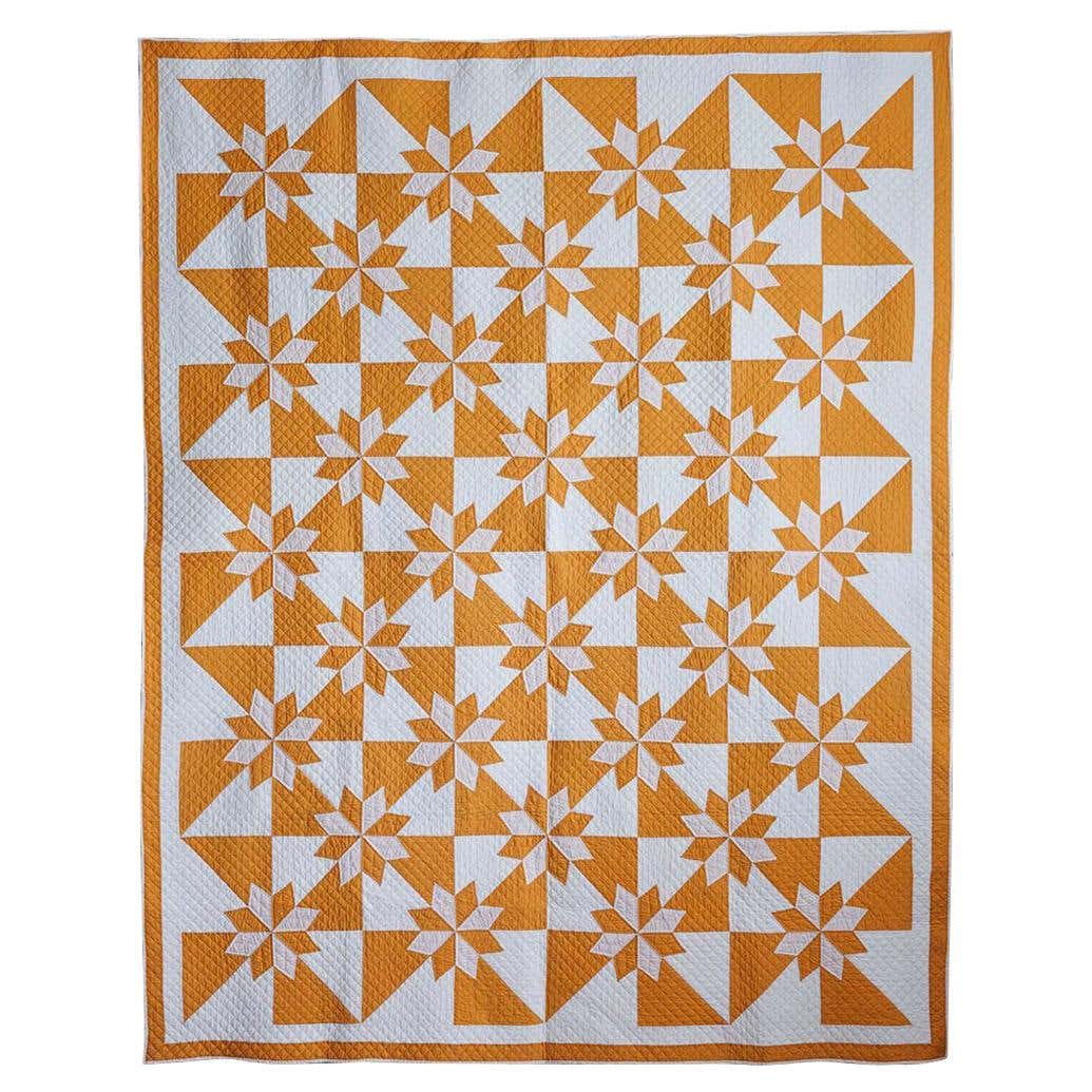 Sunny Yellow Rob Peter to Pay Paul Stars Antique Quilt, 1940s at 1stDibs