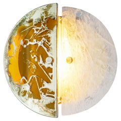 “Sunnymoon” Contemporary Wall Sconce, amber rock cryst art silvered glass, brass