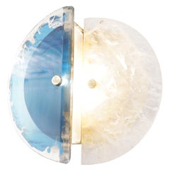“Sunnymoon” Contemporary Wall Sconce, Blue Satin art silvered glass, brass
