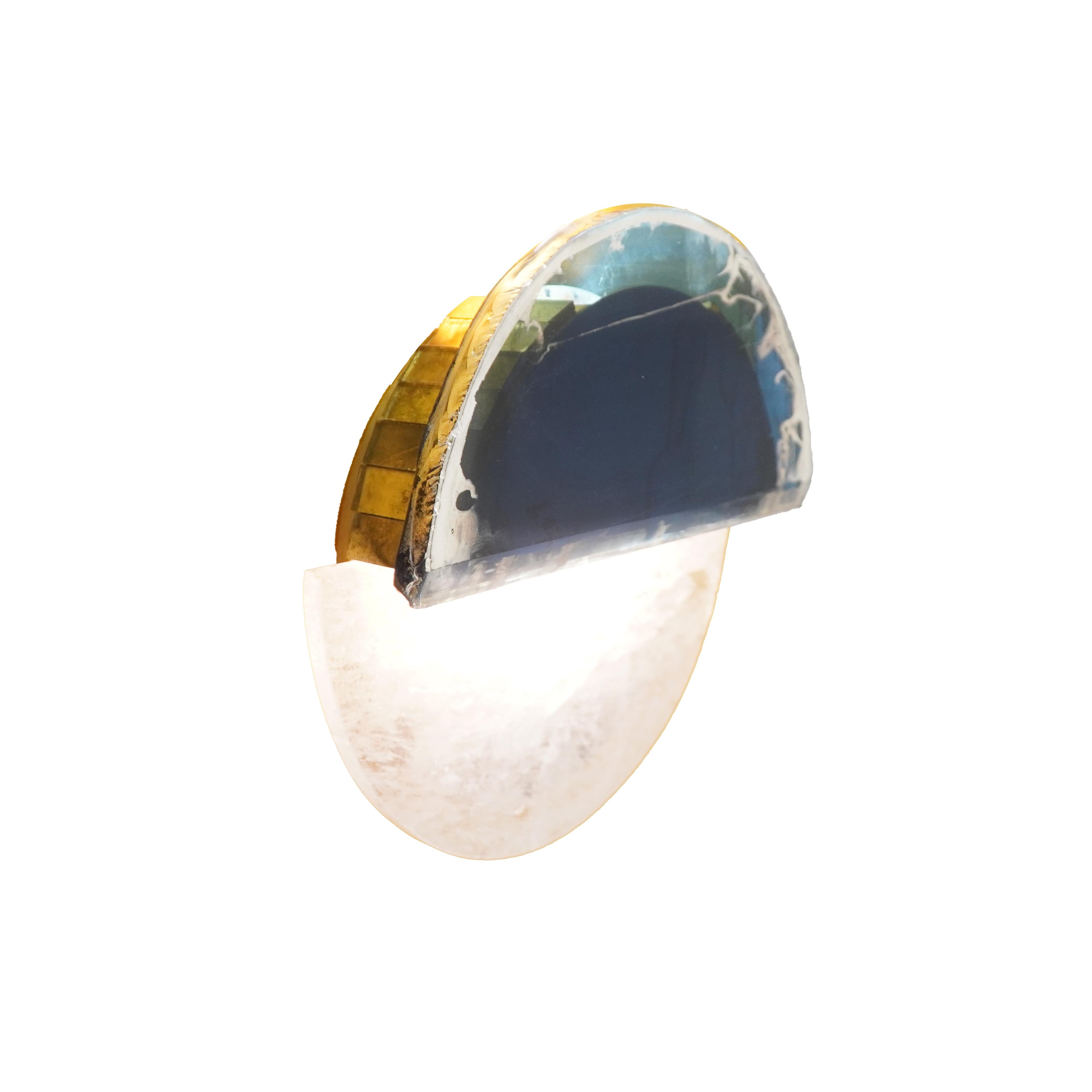 “Sunnymoon” Contemporary Wall Sconce, Blue Satin art silvered glass, brass In New Condition For Sale In Pietrasanta, IT