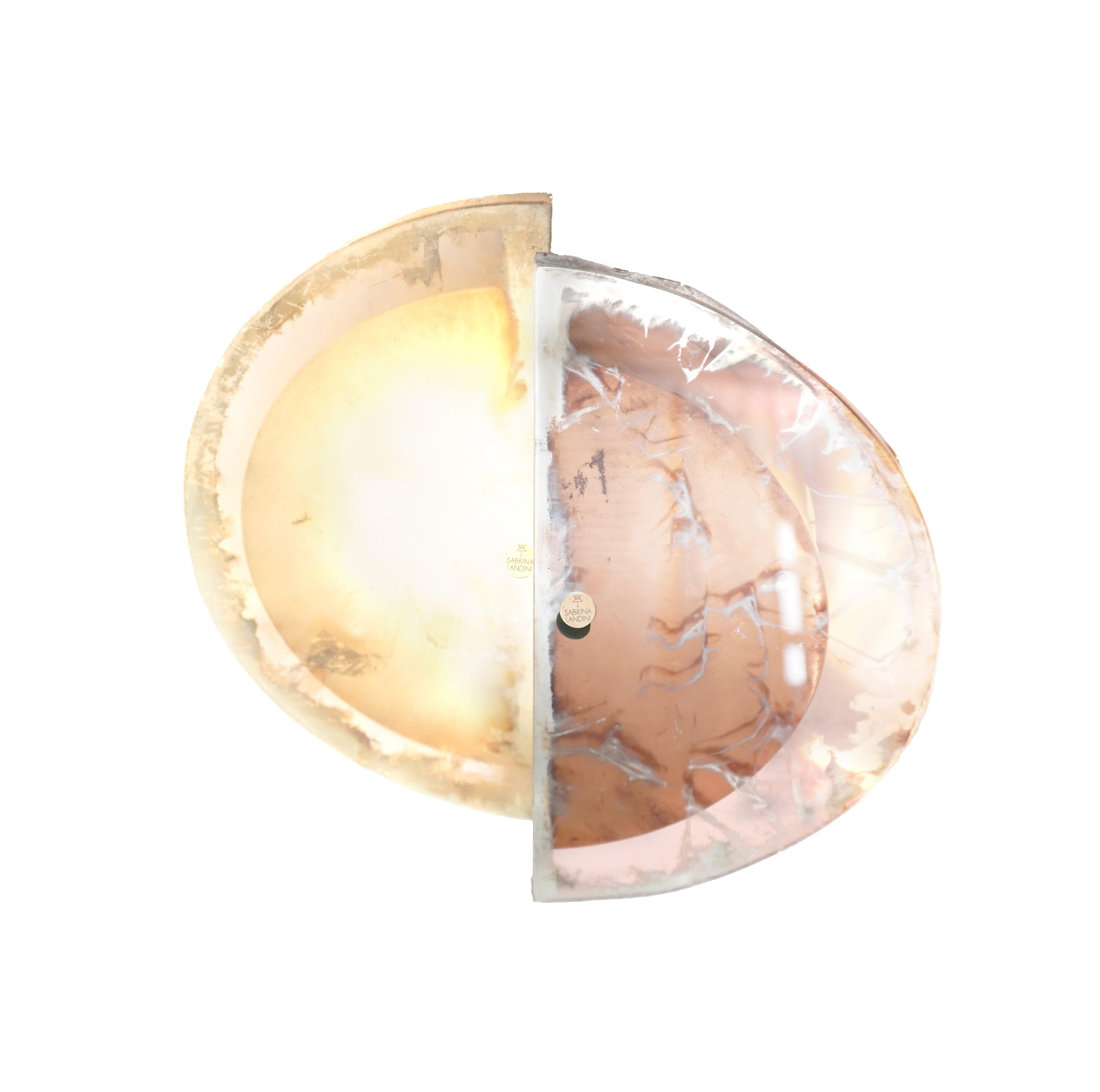 Modern “Sunnymoon” Contemporary Wall Sconce, Rose Satin art silvered glass, brass For Sale