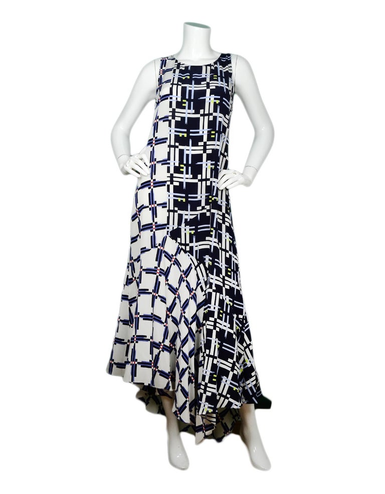 Suno NWT Blue/White Sleeveless Long Maxi Slashed Geometric Dress Sz 6 ...