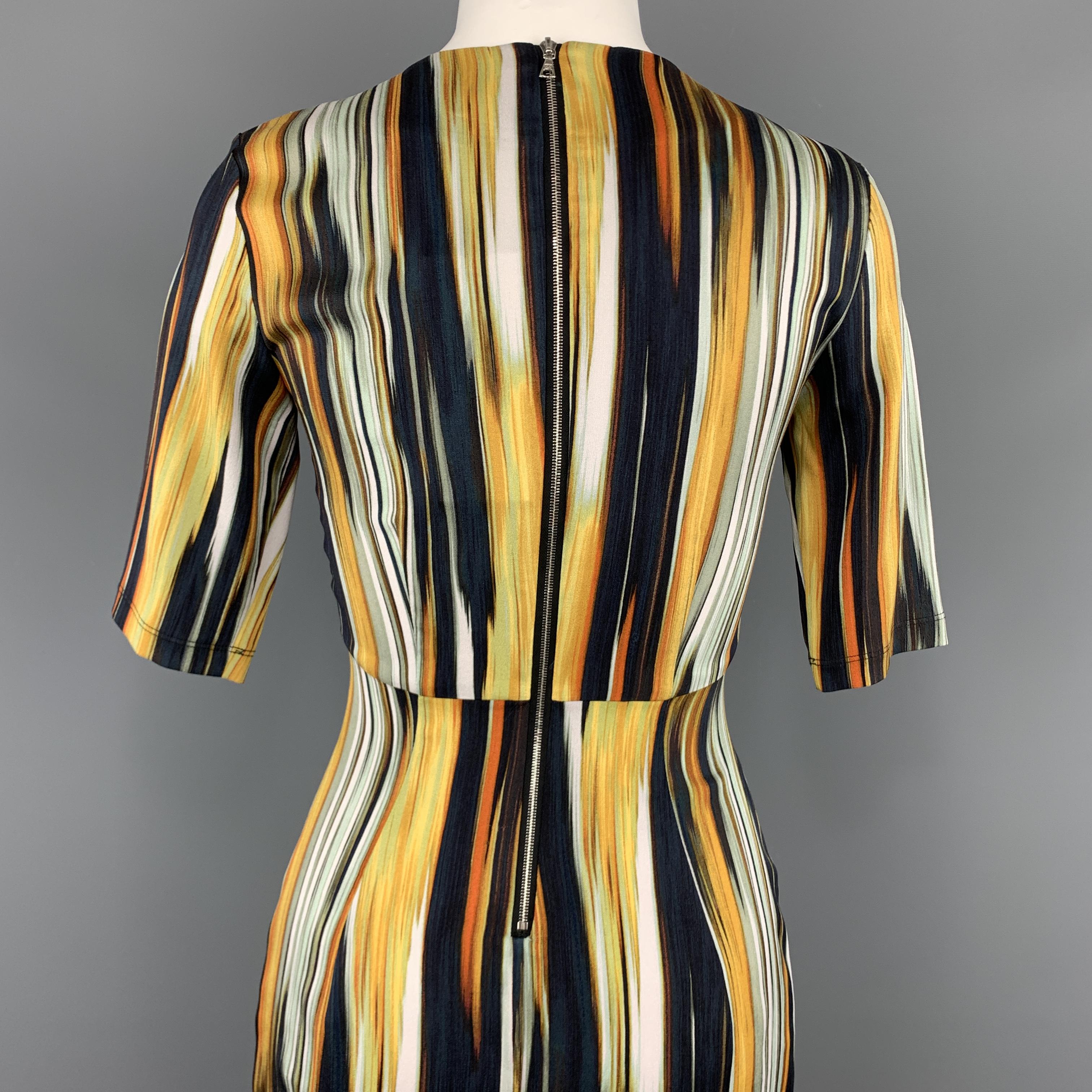 Beige SUNO Size 2 Multi-Color Stretch Silk 3/4 Sleeve Cutout Sheath Dress