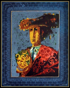 Sunol Alvar Color Lithograph Original Hand Signed Rare Toreador Portrait Artwork